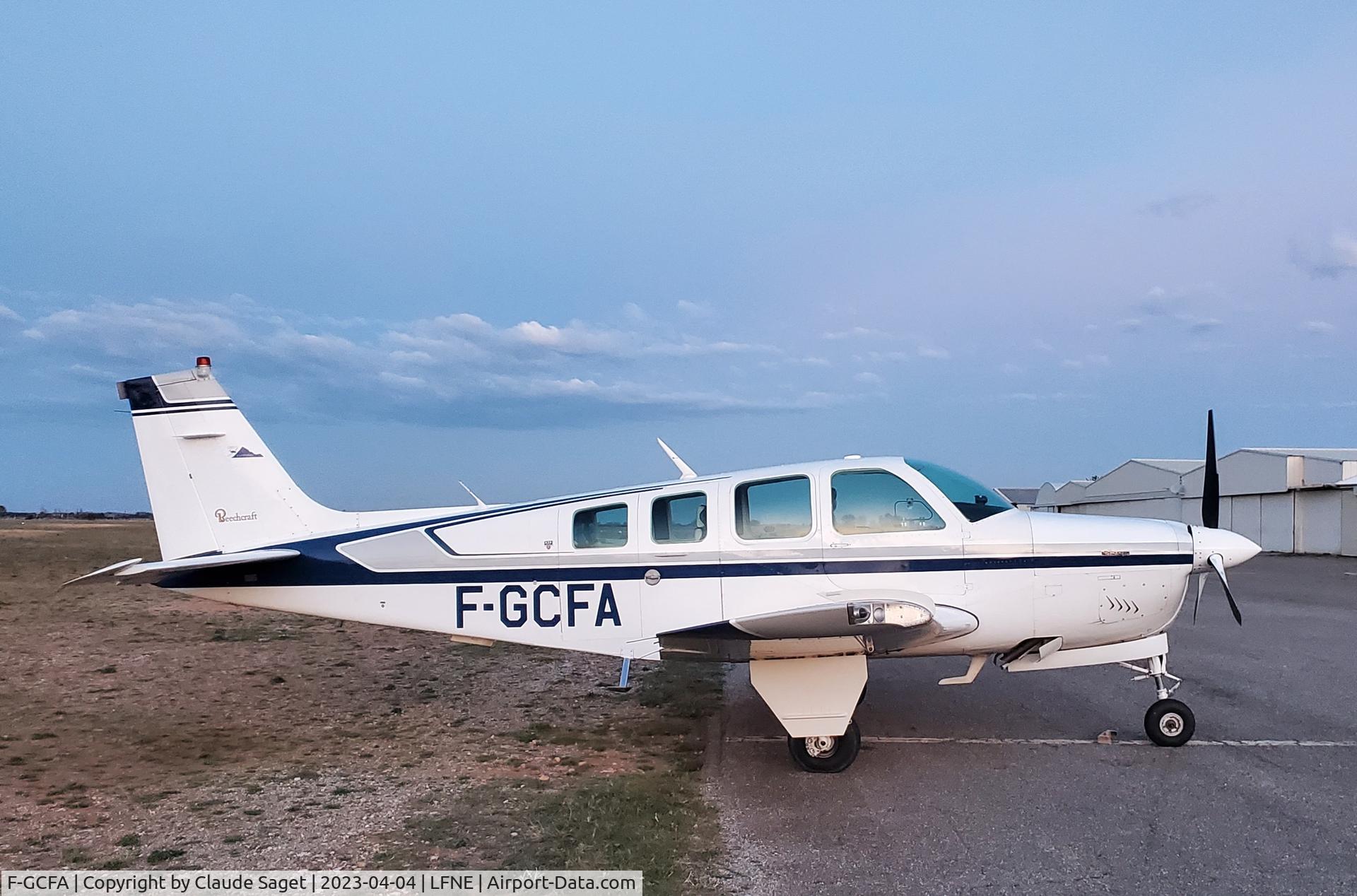F-GCFA, 1979 Beech A36 Bonanza 36 C/N E-1602, In the morning light, fitted with Hoffmann propeller