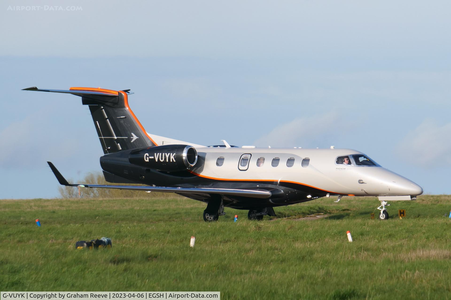 G-VUYK, 2022 Embraer EMB-505 Phenom 300 C/N 50500673, Just landed at Norwich.