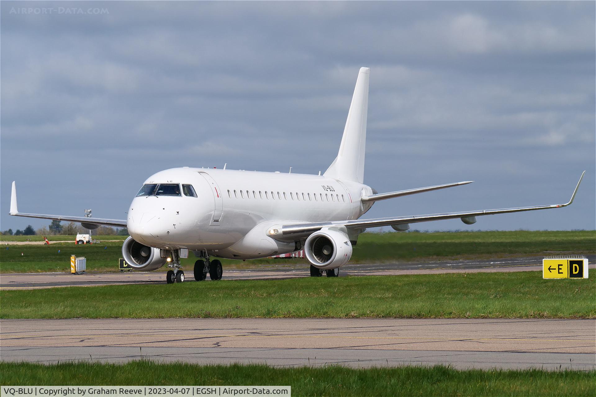 VQ-BLU, 2012 Embraer ERJ-175 C/N 17000344, Just landed at Norwich.