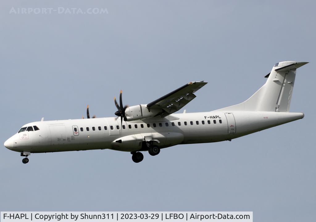 F-HAPL, 2000 ATR 72-212A C/N 654, Landing rwy 14L in all white c/s without titles... Operated by Chalair Aviation...