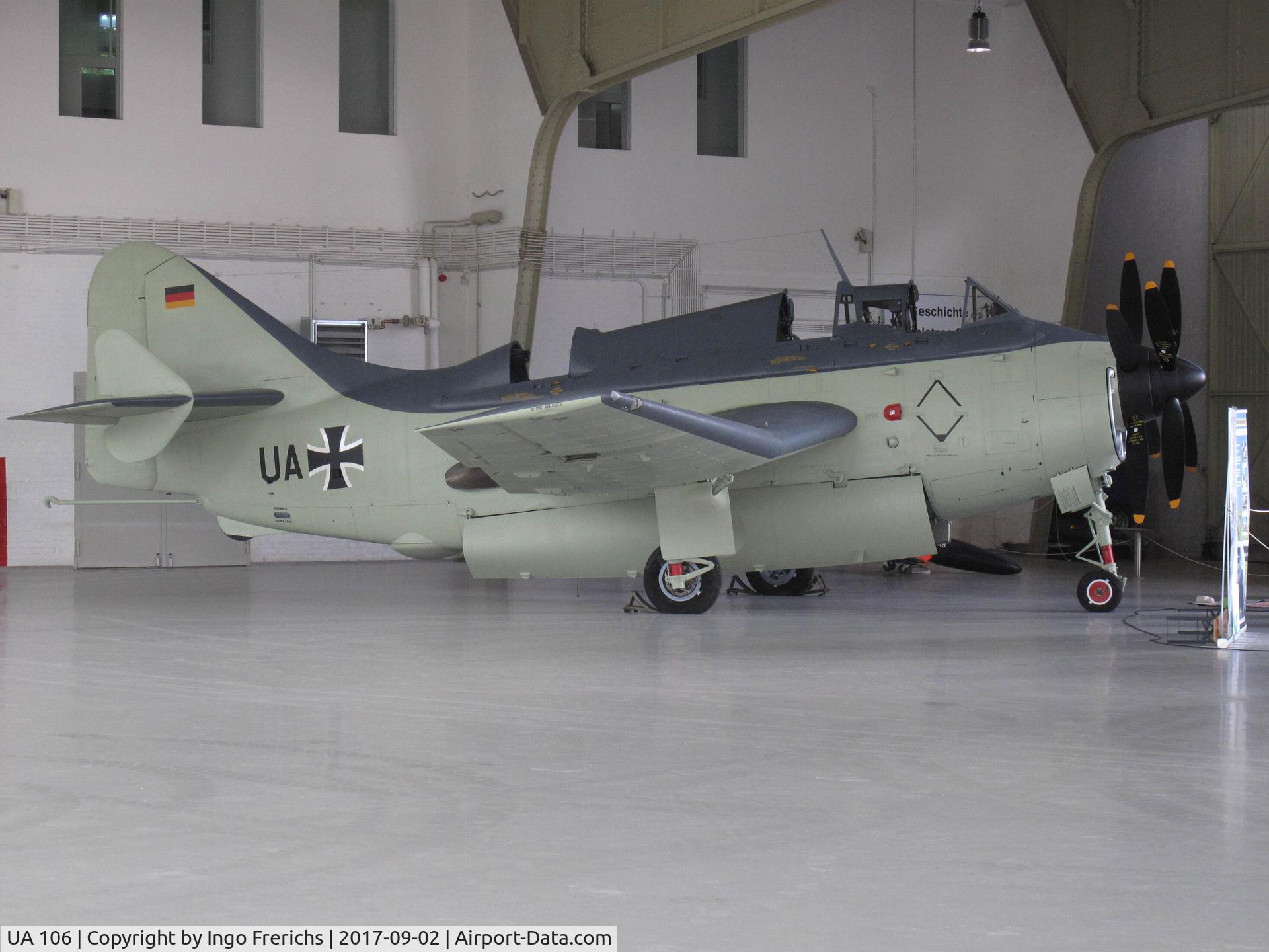 UA 106, Fairey Gannet AS.4 C/N F9391, UA 106 at Berlin-Gatow during restoration time in 2017.
New tail number UA 110.