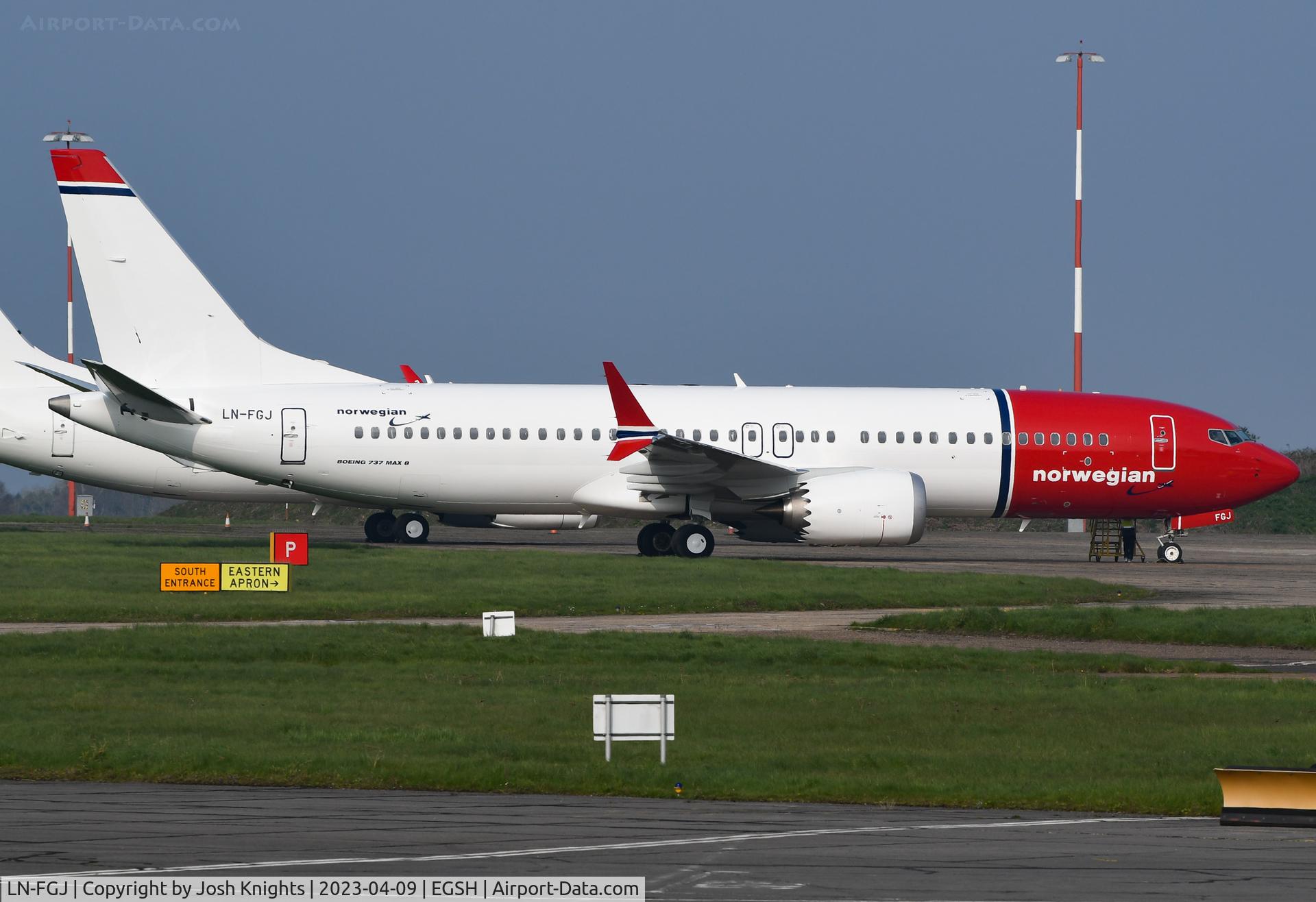 LN-FGJ, 2022 Boeing 737-8 MAX C/N 65903, On Stand After Respray Into Norwegian Air Shuttle Colours.
