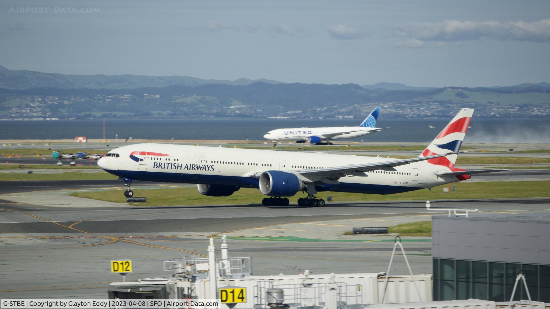 G-STBE, 2011 Boeing 777-36N/ER C/N 38696, Engine runs in the background. SFO 2023.