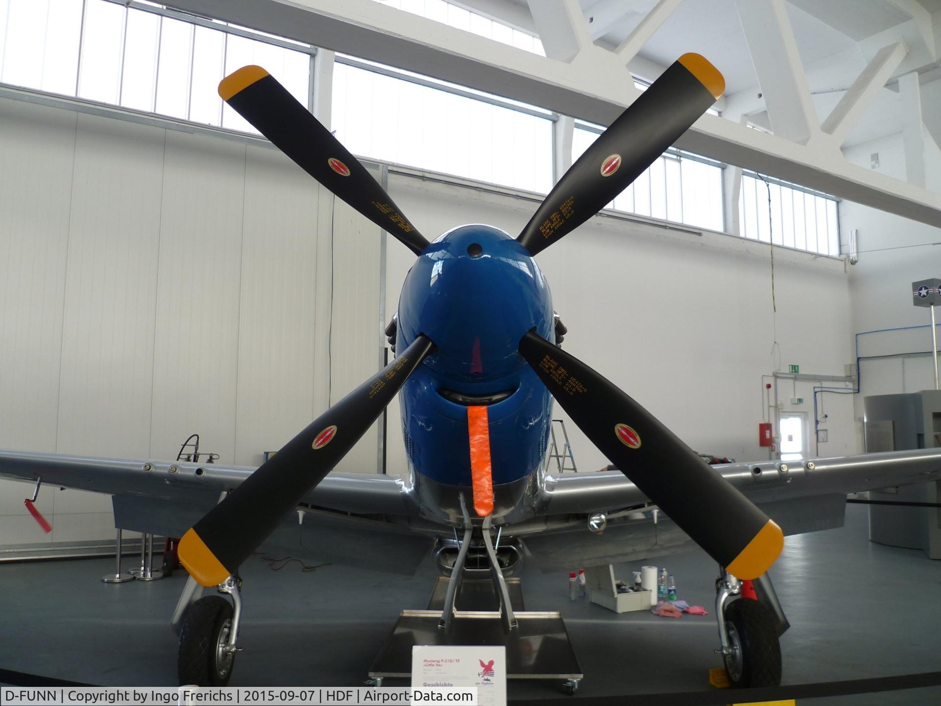 D-FUNN, 1944 North American TF-51D Mustang C/N 122-31199, D-FUNN in Hangar 10 at Heringsdorf Airport (HDF) / Usedom Island / Germany