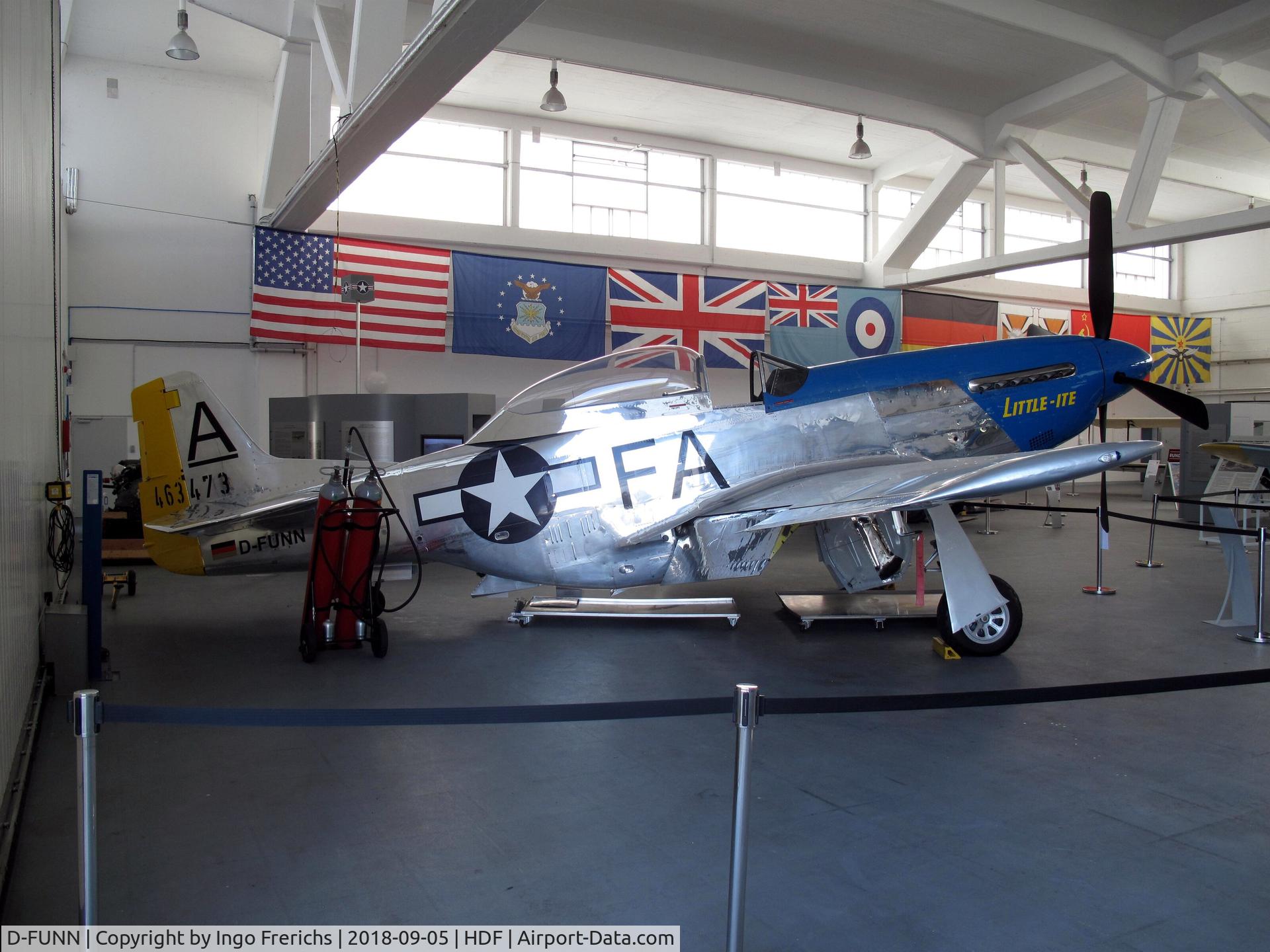 D-FUNN, 1944 North American TF-51D Mustang C/N 122-31199, D-FUNN in Hangar 10 at Heringsdorf Airport (HDF) / Usedom Island / Germany