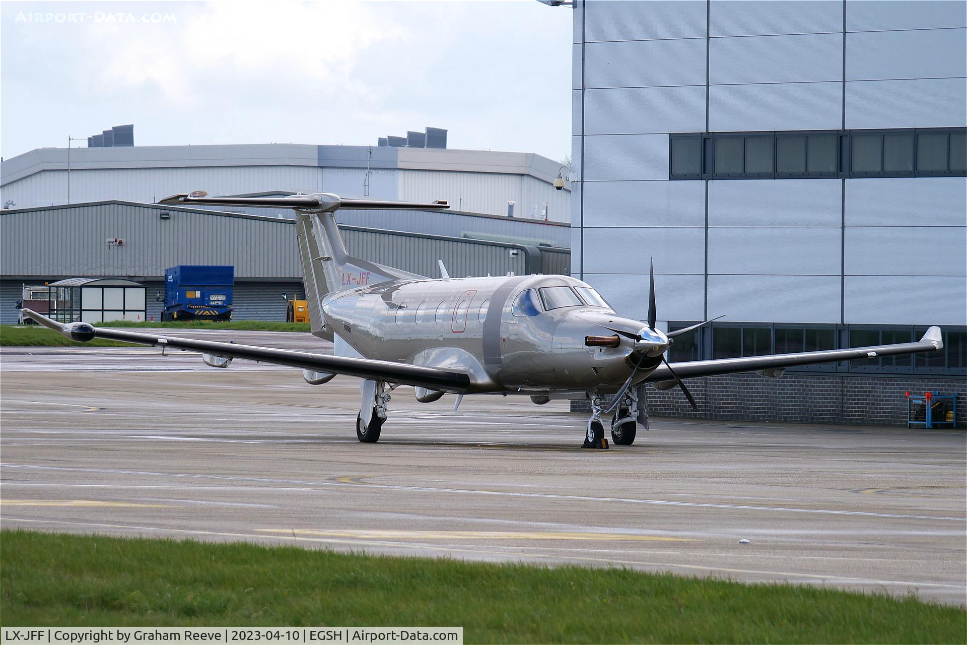 LX-JFF, 2018 Pilatus PC-12/47E C/N 1857, Parked at Norwich.