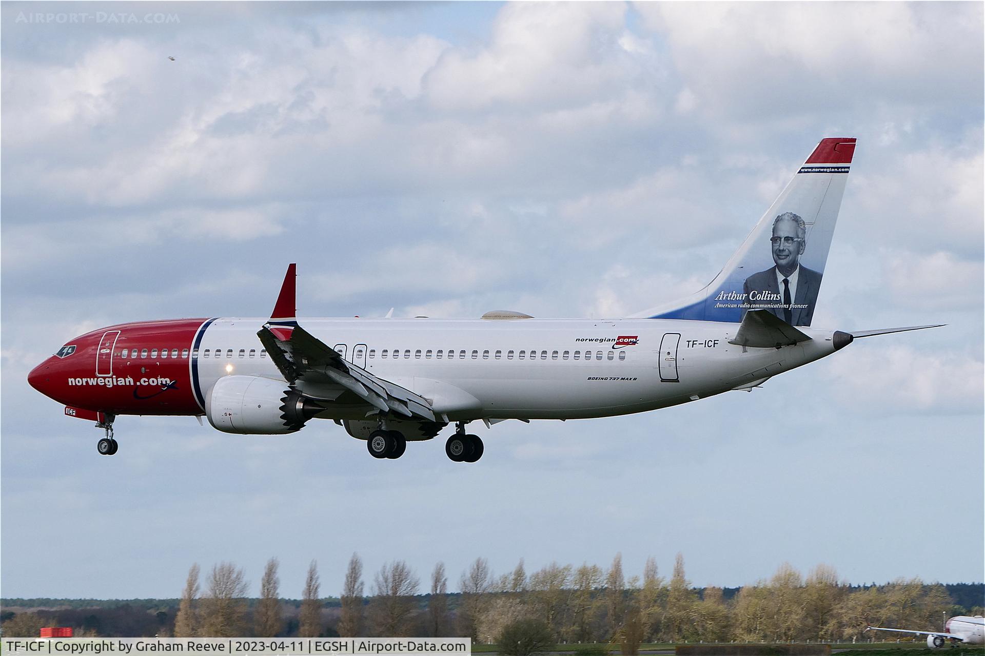 TF-ICF, 2018 Boeing 737-8 C/N 42834, Landing at Norwich.