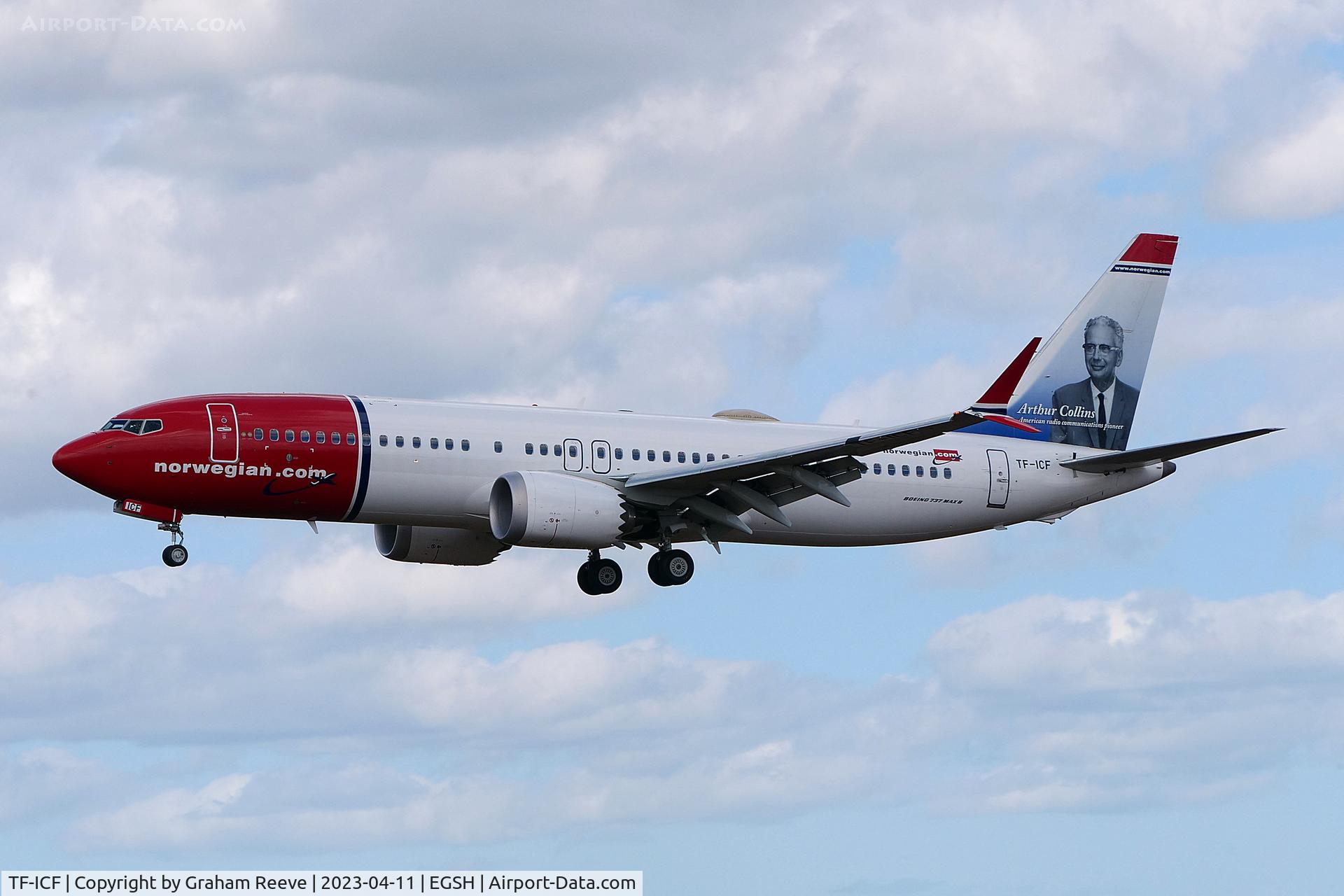 TF-ICF, 2018 Boeing 737-8 C/N 42834, Landing at Norwich.