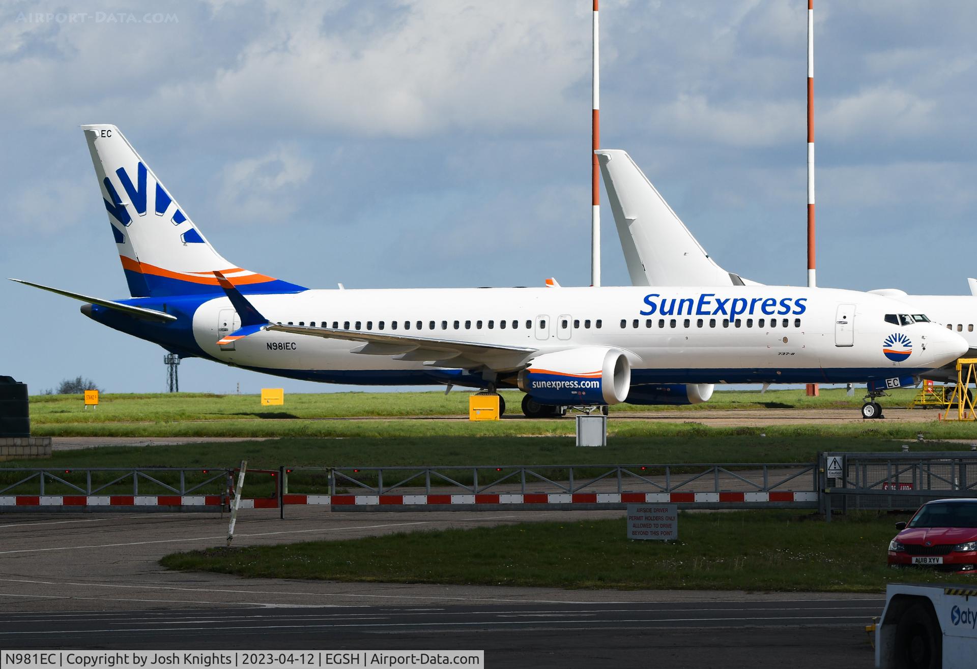 N981EC, 2019 Boeing 737-8 MAX C/N 43300, On Stand After Respray Into The SunExpress Livery.