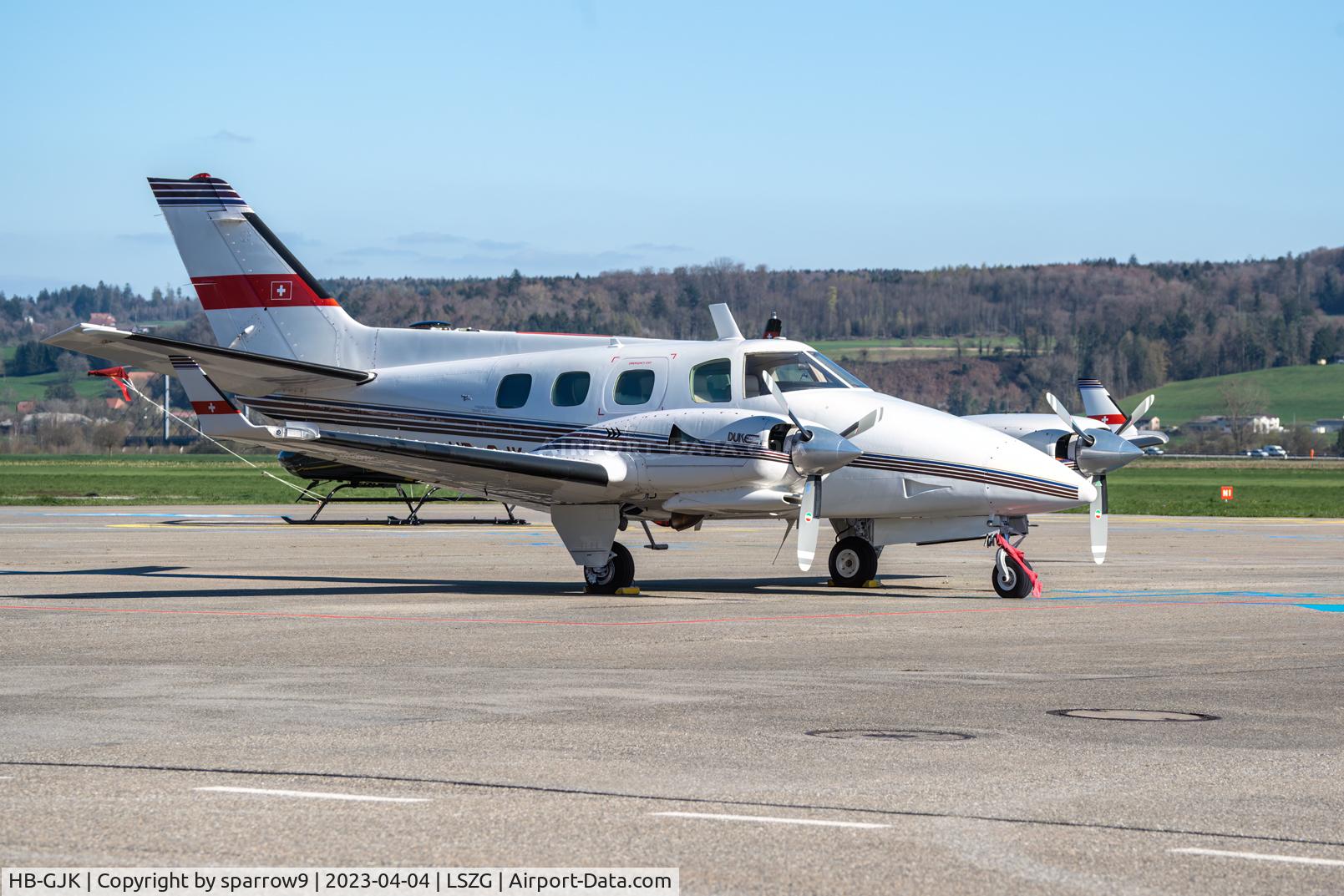 HB-GJK, 1974 Beech B-60 Duke C/N P-274, It was HB-registered from1997-1028 until 2019-10-09 before it was reregistered T7-GJK.. Now HB-reregistered 2023-04-28