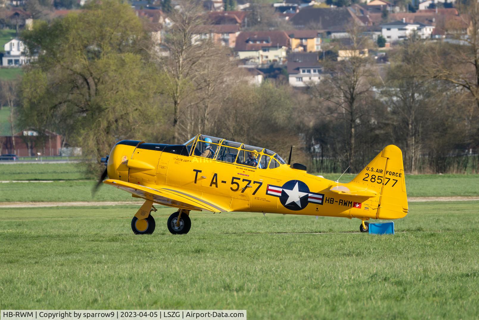 HB-RWM, 1952 Canadian Car & Foundry T-6H Harvard Mk.4 C/N CCF4-498, Taking-off for its second post-restoration flight in Switzerland.