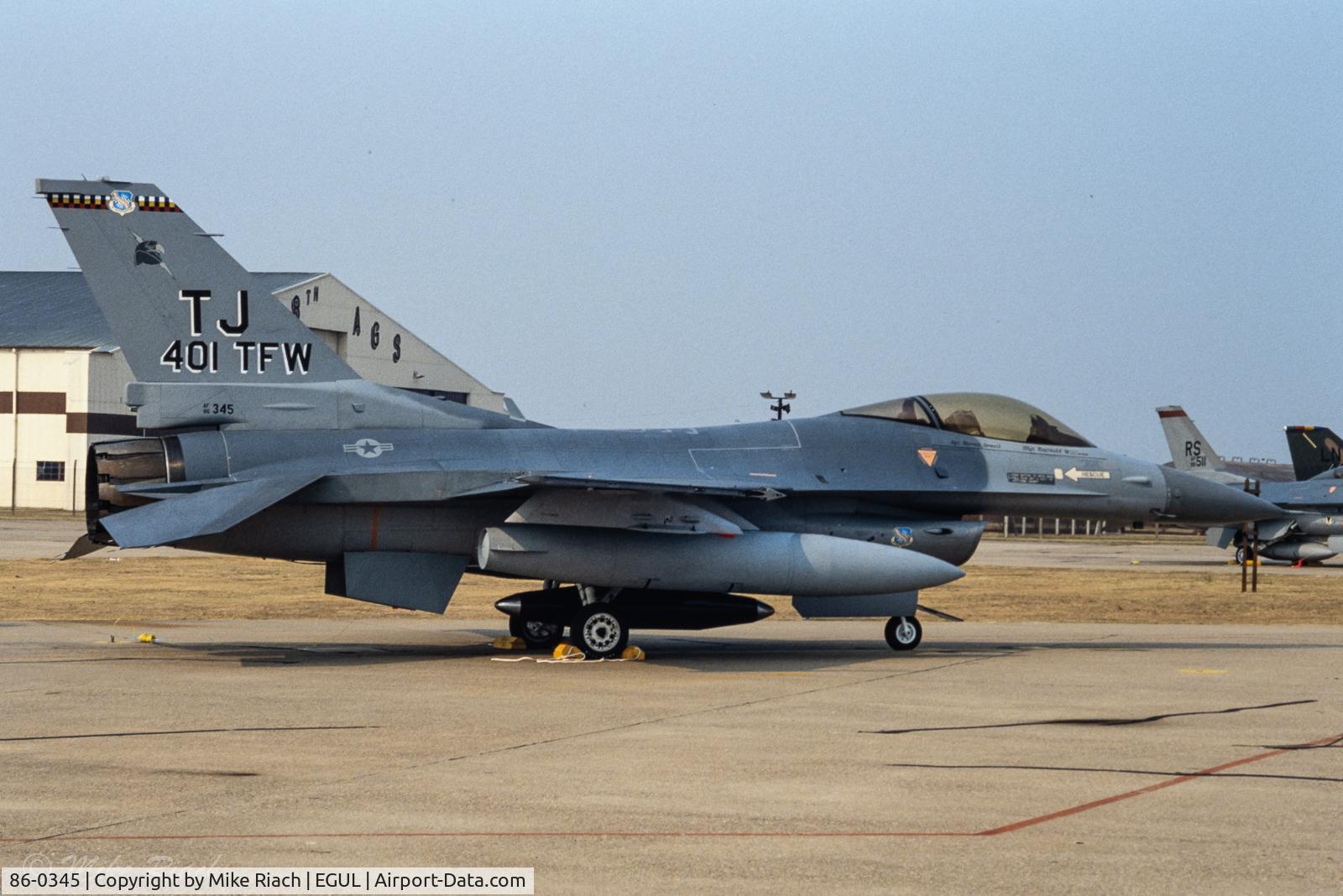 86-0345, 1986 Lockheed Martin F-16C Fighting Falcon C/N 5C-451, Photographed at Lakenheath during the Excalibur exercise in July 1990.