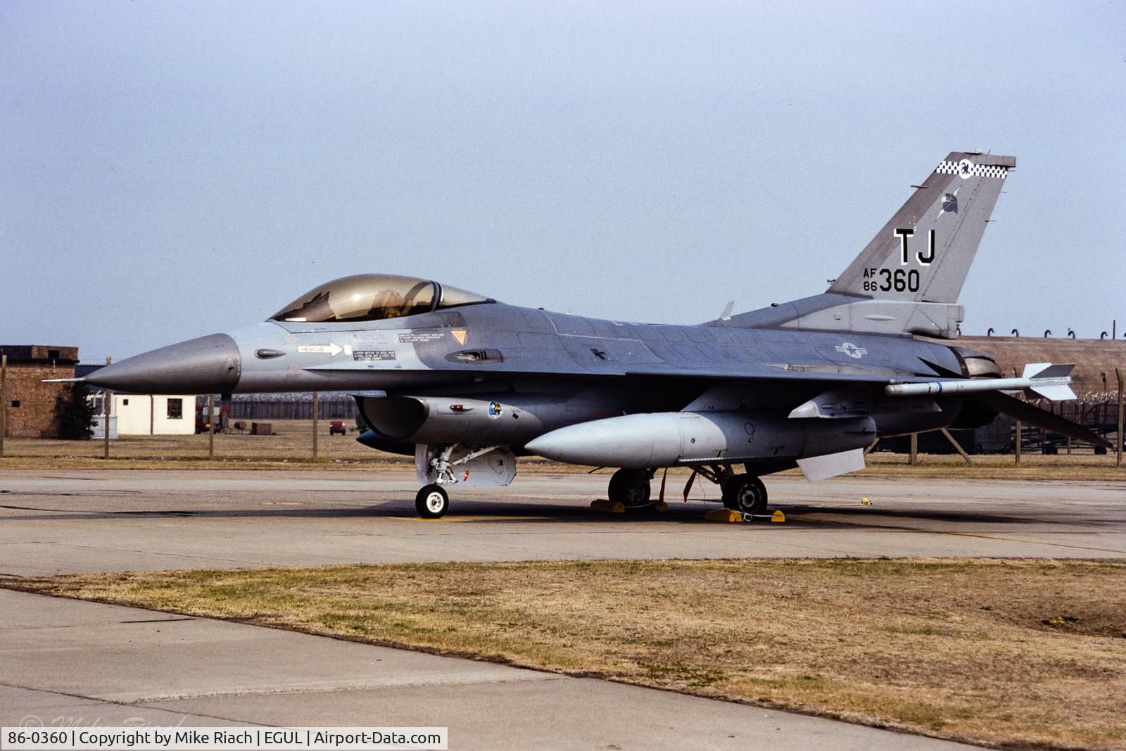 86-0360, 1986 General Dynamics F-16C Fighting Falcon C/N 5C-466, Photographed at Lakenheath during the Excalibur exercise in July 1990