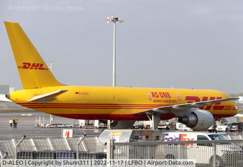 D-ALEO, 1998 Boeing 757-2Q8 C/N 29443, Parked at the Cargo apron... Special sticker 'As One again cancer 2022'