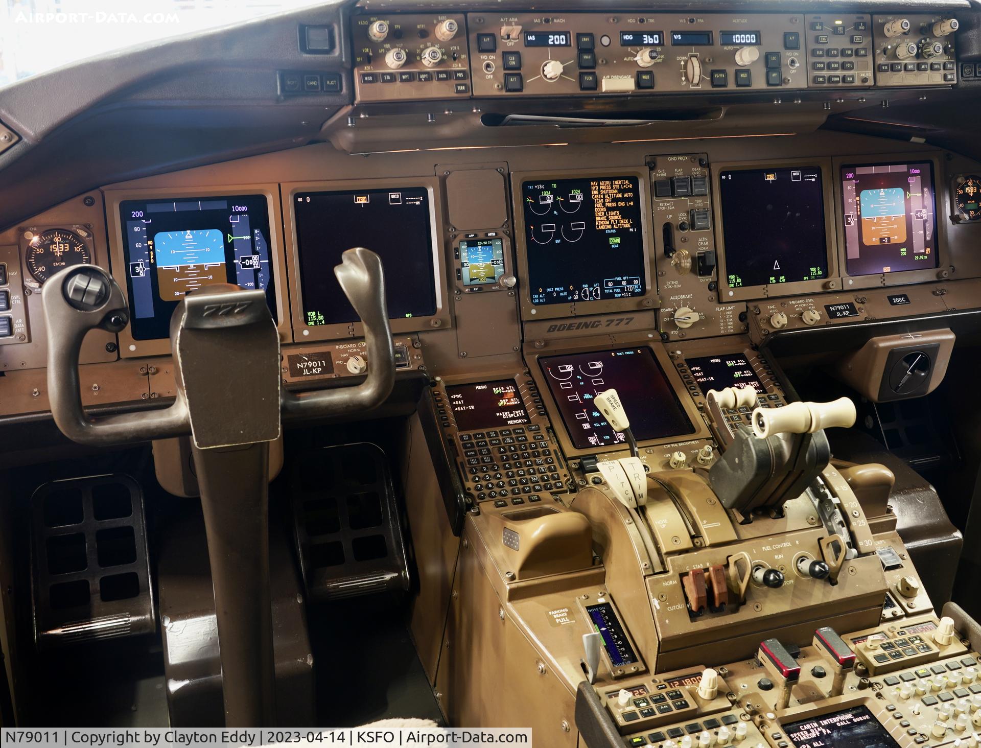 N79011, 1999 Boeing 777-224 C/N 29859, Flightdeck SFO 2023.