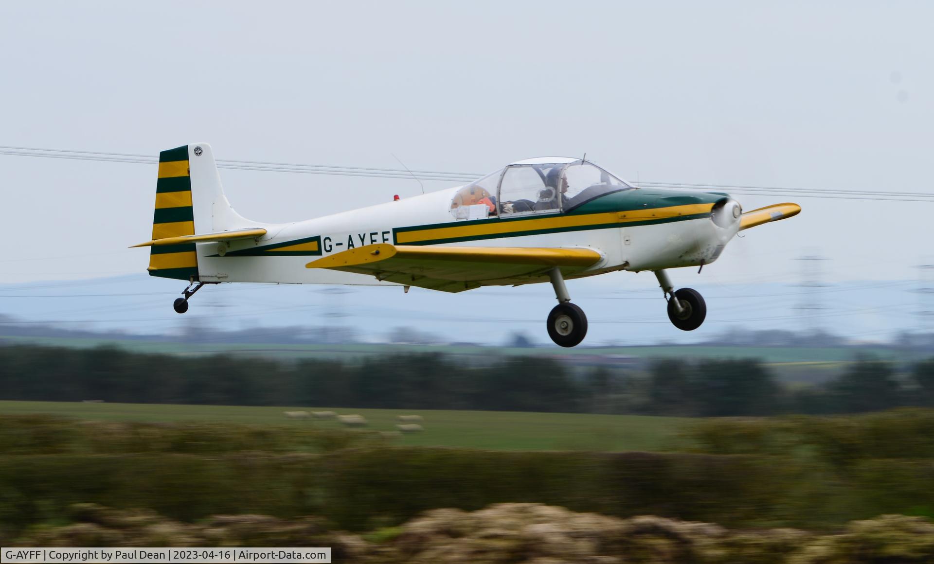 G-AYFF, 1971 Rollason Druine D-62B Condor C/N RAE/647, G-AYFF taking off from Fishburn 16 04 23