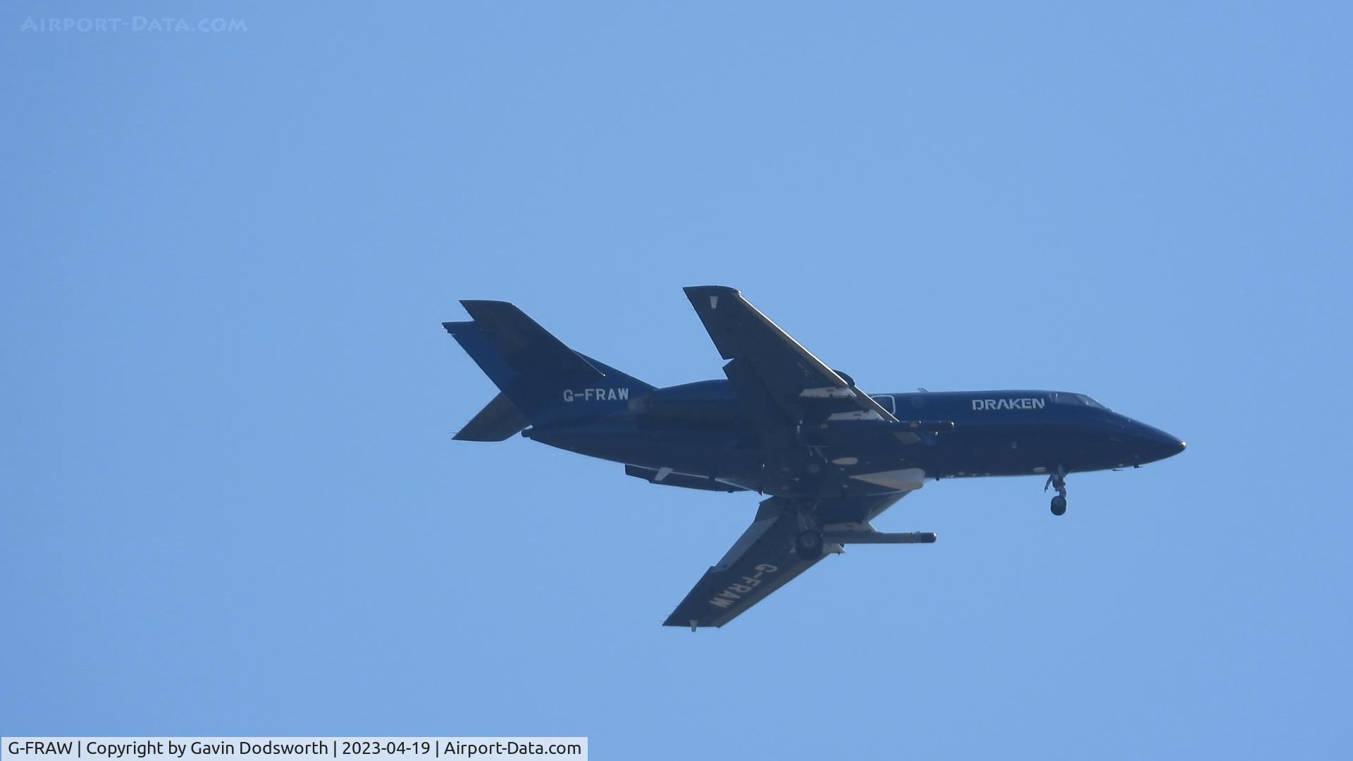 G-FRAW, 1967 Dassault Falcon (Mystere) 20C C/N 114, Over Darlington on April 19th 2023 inbound to Teesside Airport