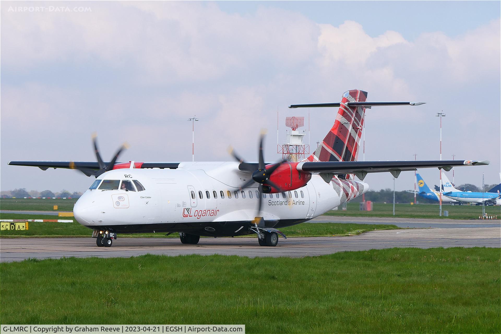 G-LMRC, 1996 ATR 42-500 C/N 480, Departing from Norwich.