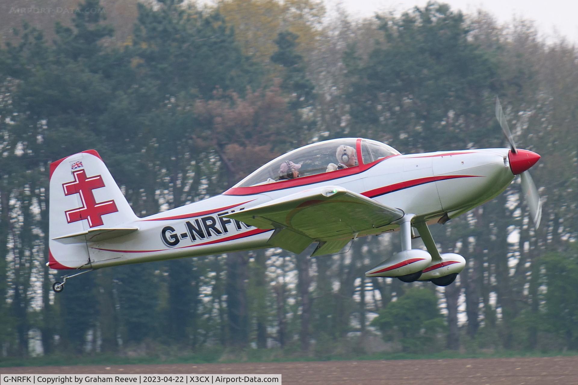 G-NRFK, 2013 Vans RV-8 C/N PFA 303-14135, Departing from Northrepps.
