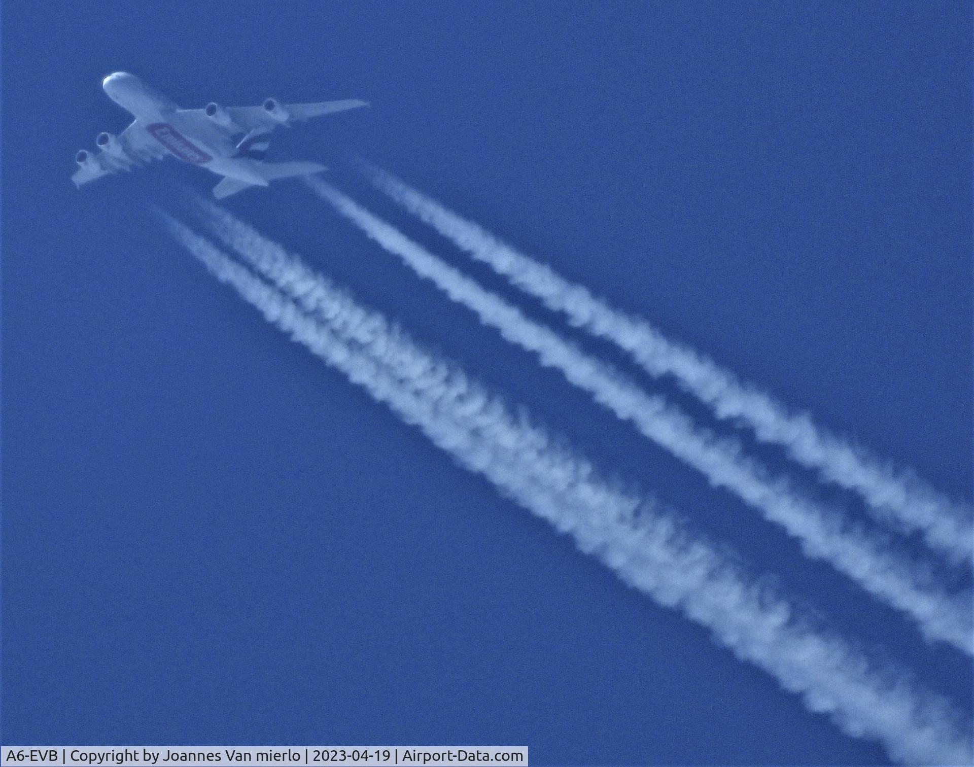 A6-EVB, 2014 Airbus A380-842 C/N 162, Cruising over Belgium LGW-DXB FLT384 457kts