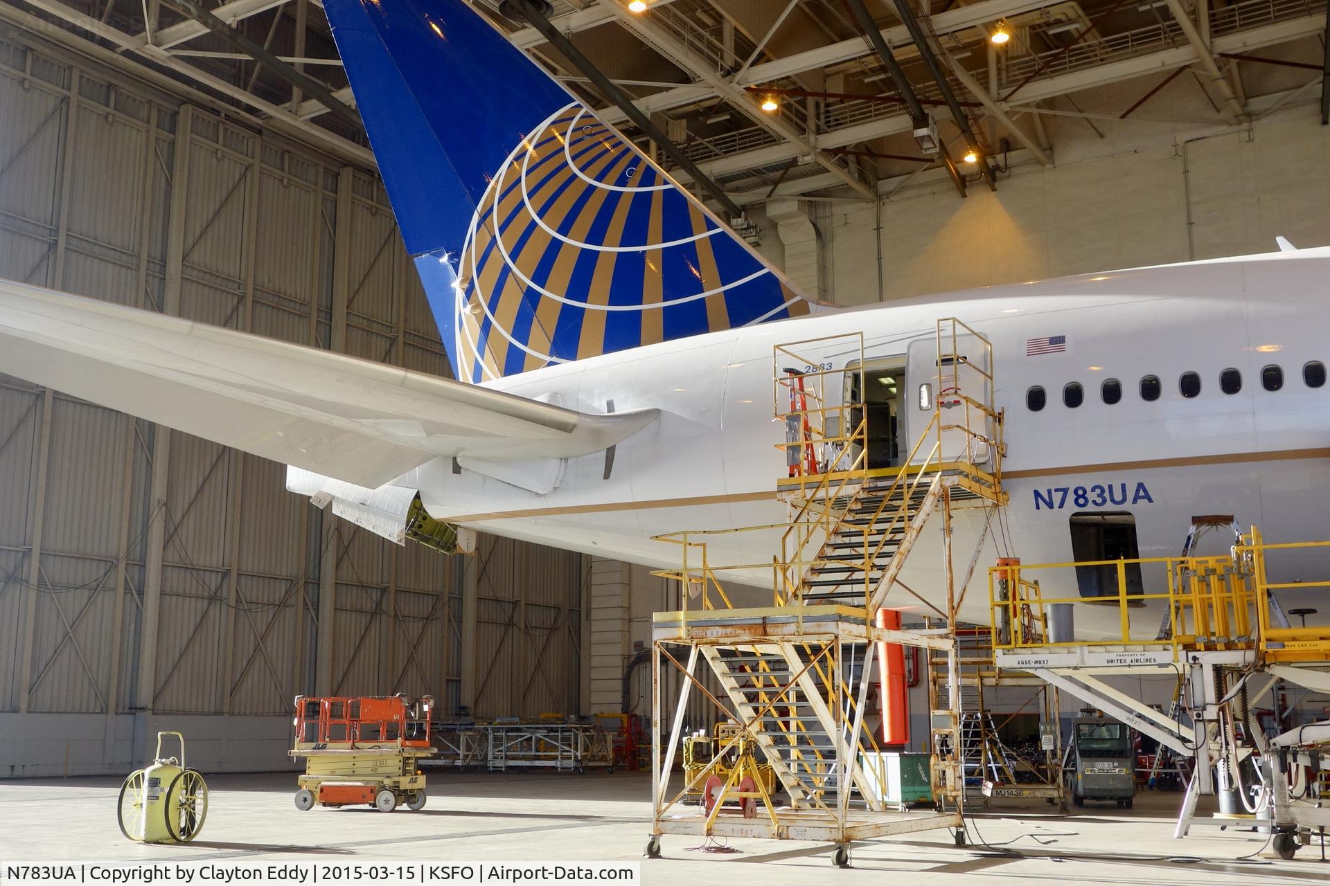 N783UA, 1997 Boeing 777-222/ER C/N 26950, Last Boeing 777 C check at SFO. 2015.