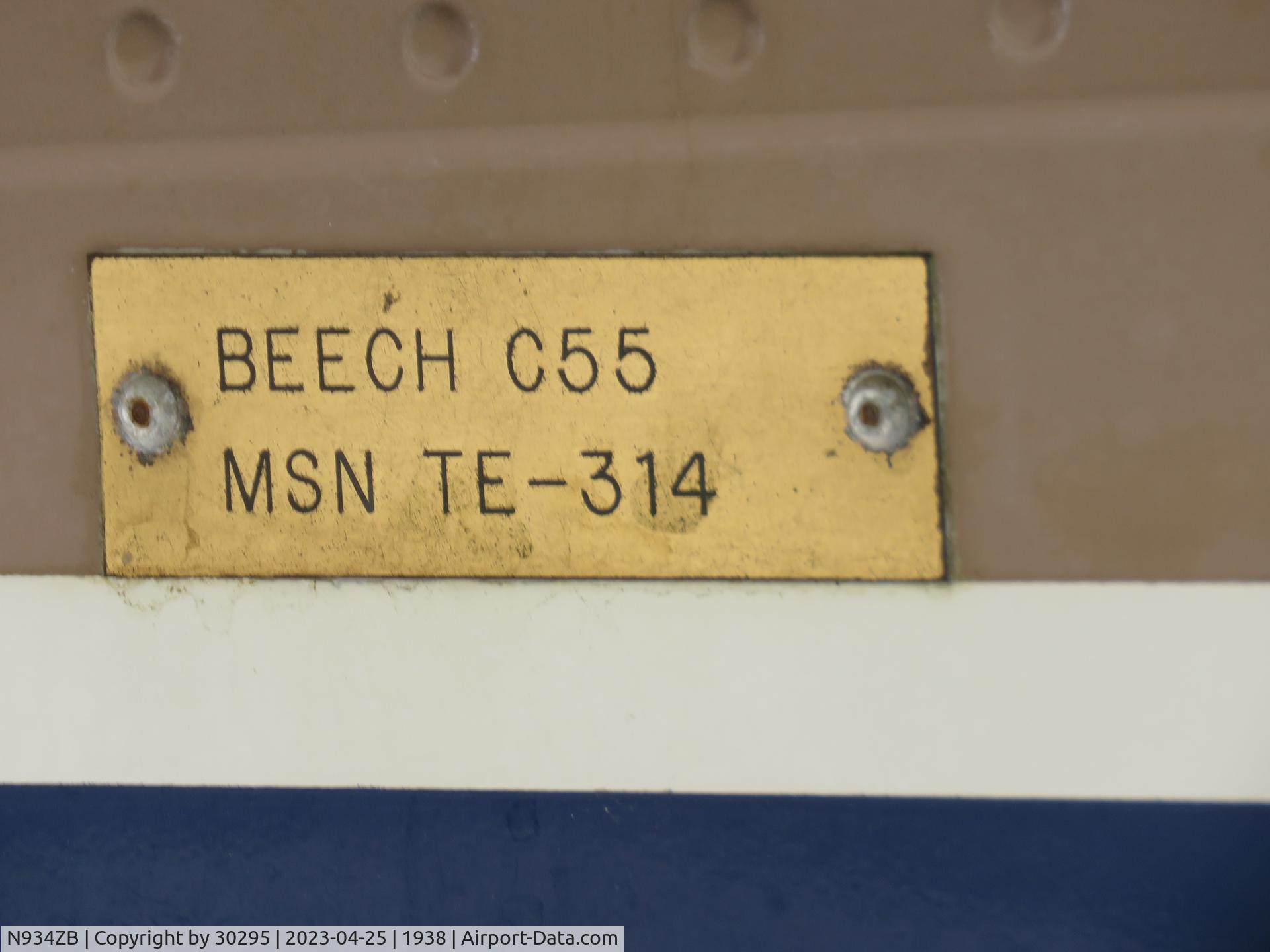 N934ZB, 1967 Beech C55 Baron (95-C55) C/N TE-314, ID Plate
