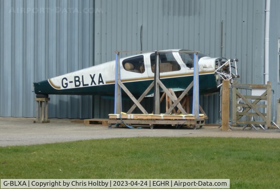 G-BLXA, 1982 Socata TB-20 Trinidad C/N 284, Engineless & wingless & stored outside the hangar at Goodwood Aerodrome, West Sussex.