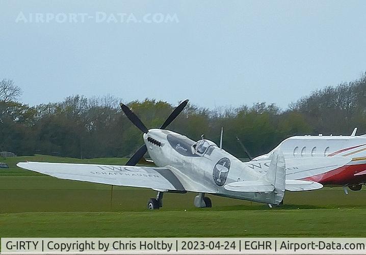 G-IRTY, 1943 Supermarine 361 Spitfire LF.IXc C/N CBAF.IX.970, 1943 The 'Silver' Spitfire (MJ271 whilst being restored) flew round the world from its base at Goodwood in W Sussex in Aug 2019 to promote the best of British. Demilitarised & stripped back to bare metal. Now owned by company in Aarhus, Denmark.