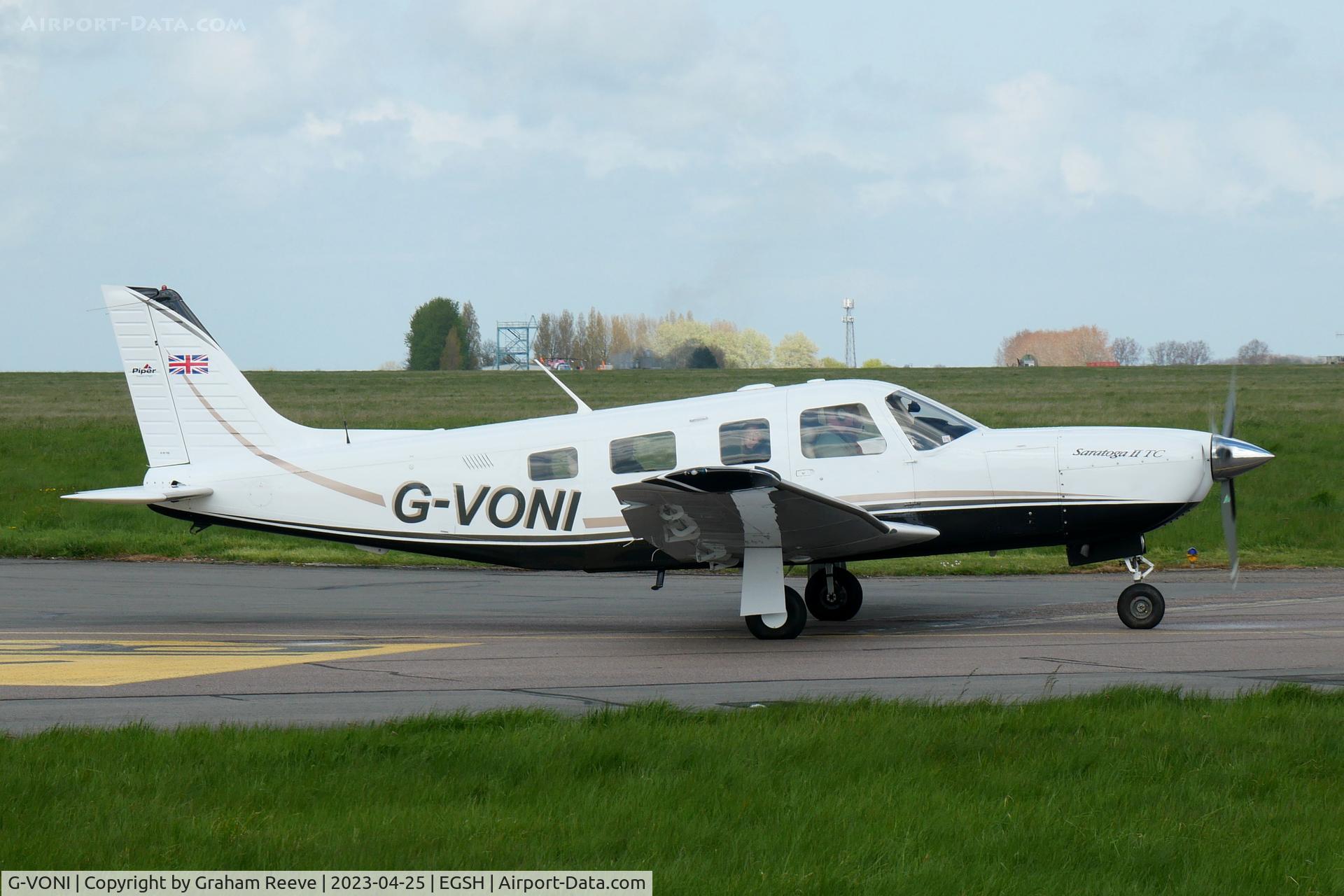 G-VONI, 2006 Piper PA-32R-301T Turbo Saratoga Turbo Saratoga C/N 3257441, Departing from Norwich.