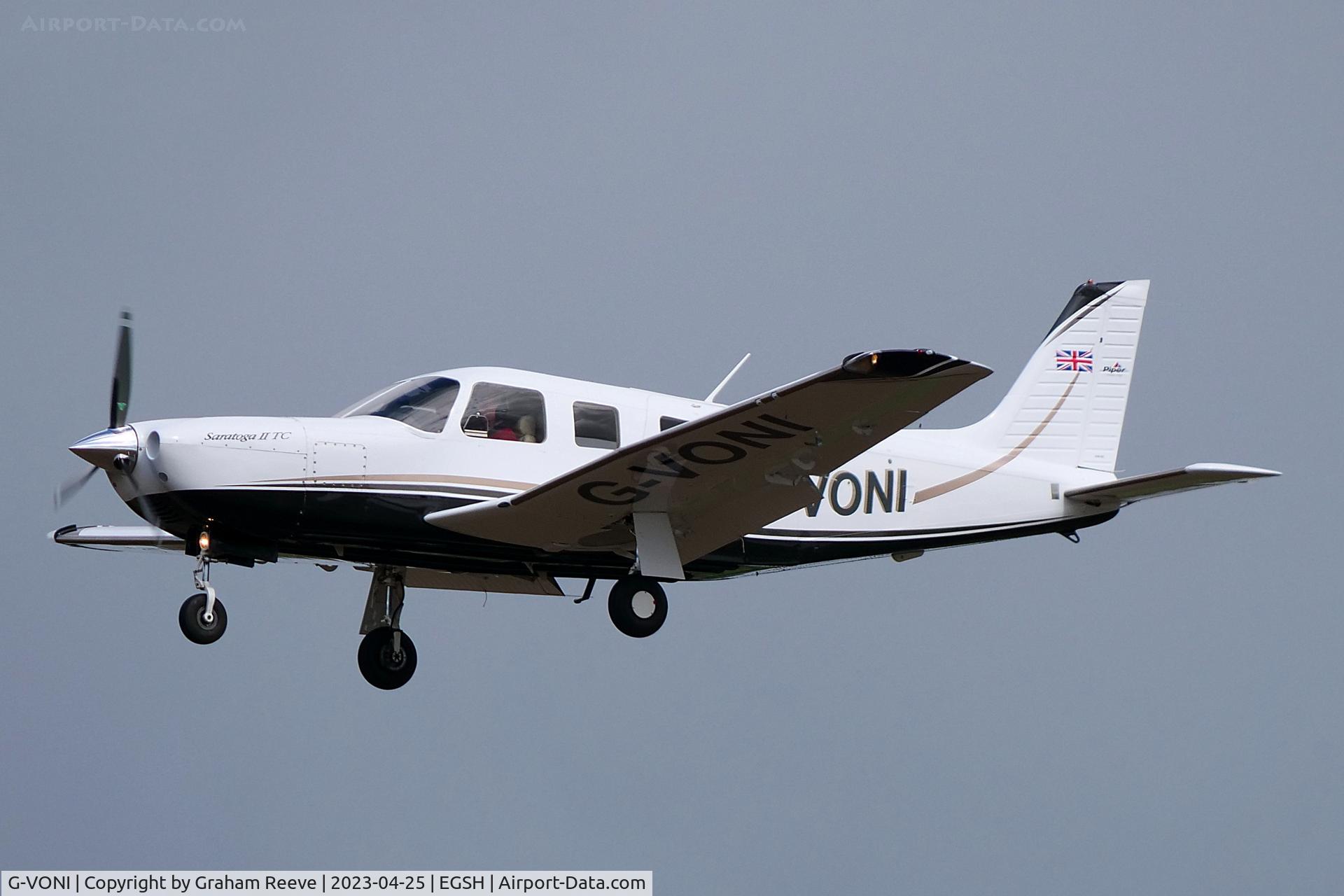 G-VONI, 2006 Piper PA-32R-301T Turbo Saratoga Turbo Saratoga C/N 3257441, Landing at Norwich.