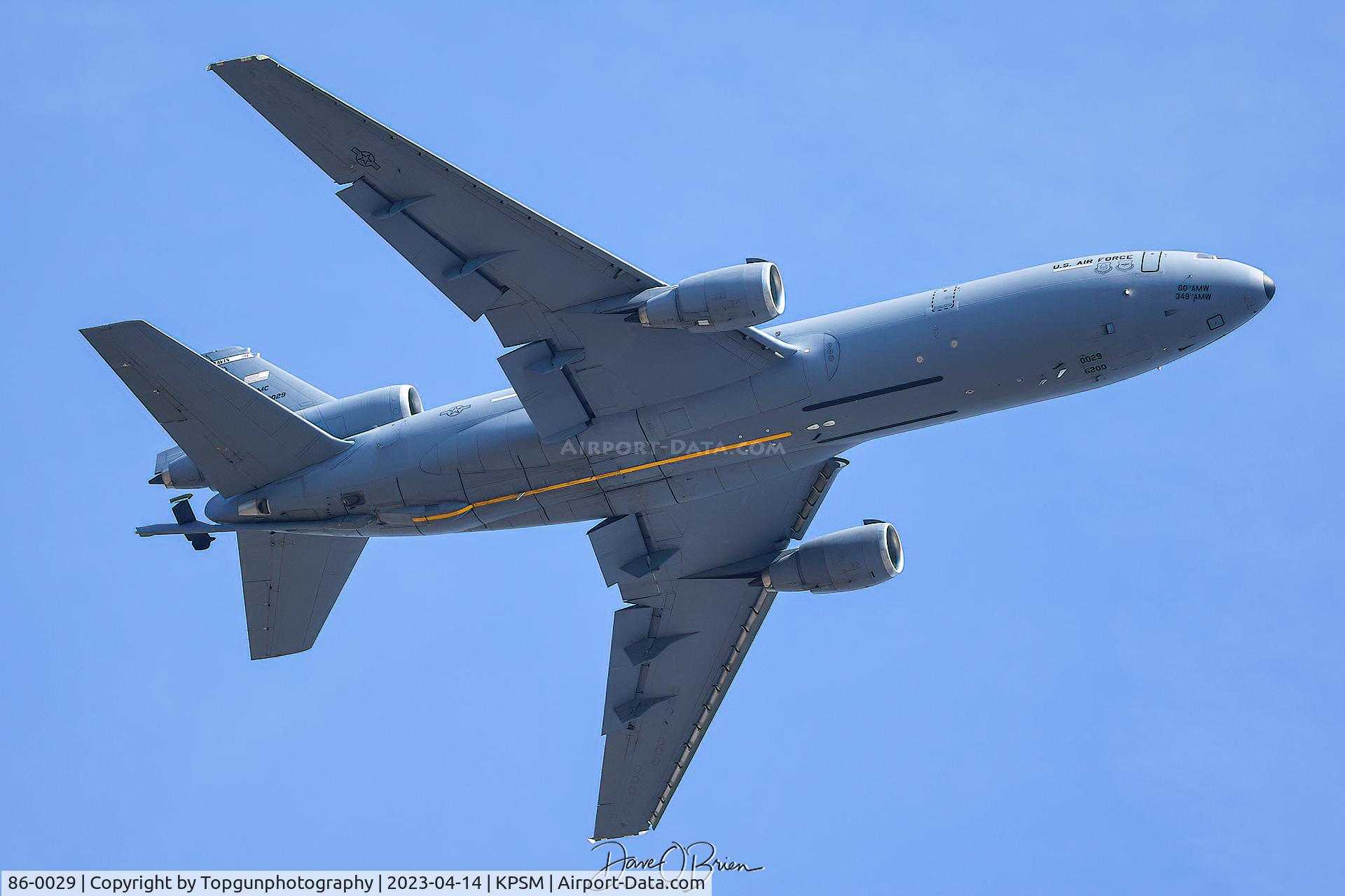86-0029, 1986 McDonnell Douglas KC-10A Extender C/N 48242, ROMA22 off the deck heading back to Travis