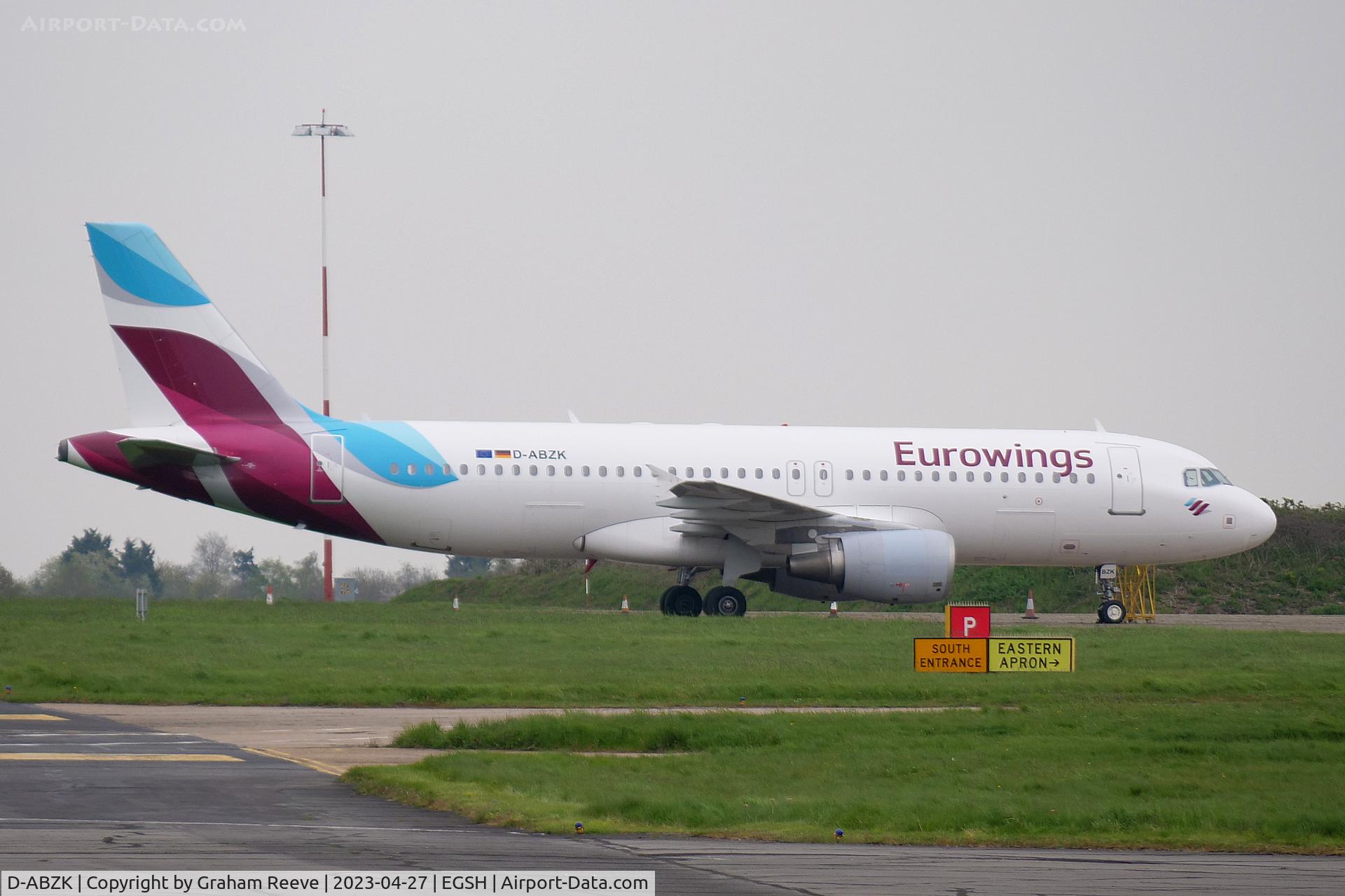 D-ABZK, 2007 Airbus A320-216 C/N 3213, Parked at Norwich.