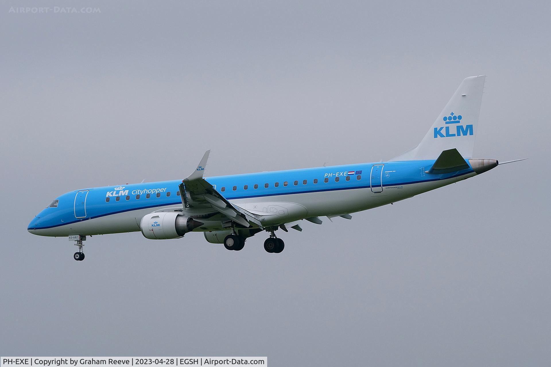 PH-EXE, 2015 Embraer 190STD (ERJ-190-100) C/N 19000687, Landing at Norwich.