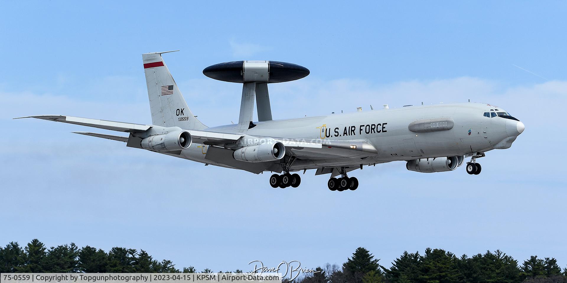 75-0559, 1975 Boeing E-3B Sentry C/N 21209, final pass for SCOUT70 as he had a bird strike off his nose and flew back to Niagara Falls airport.