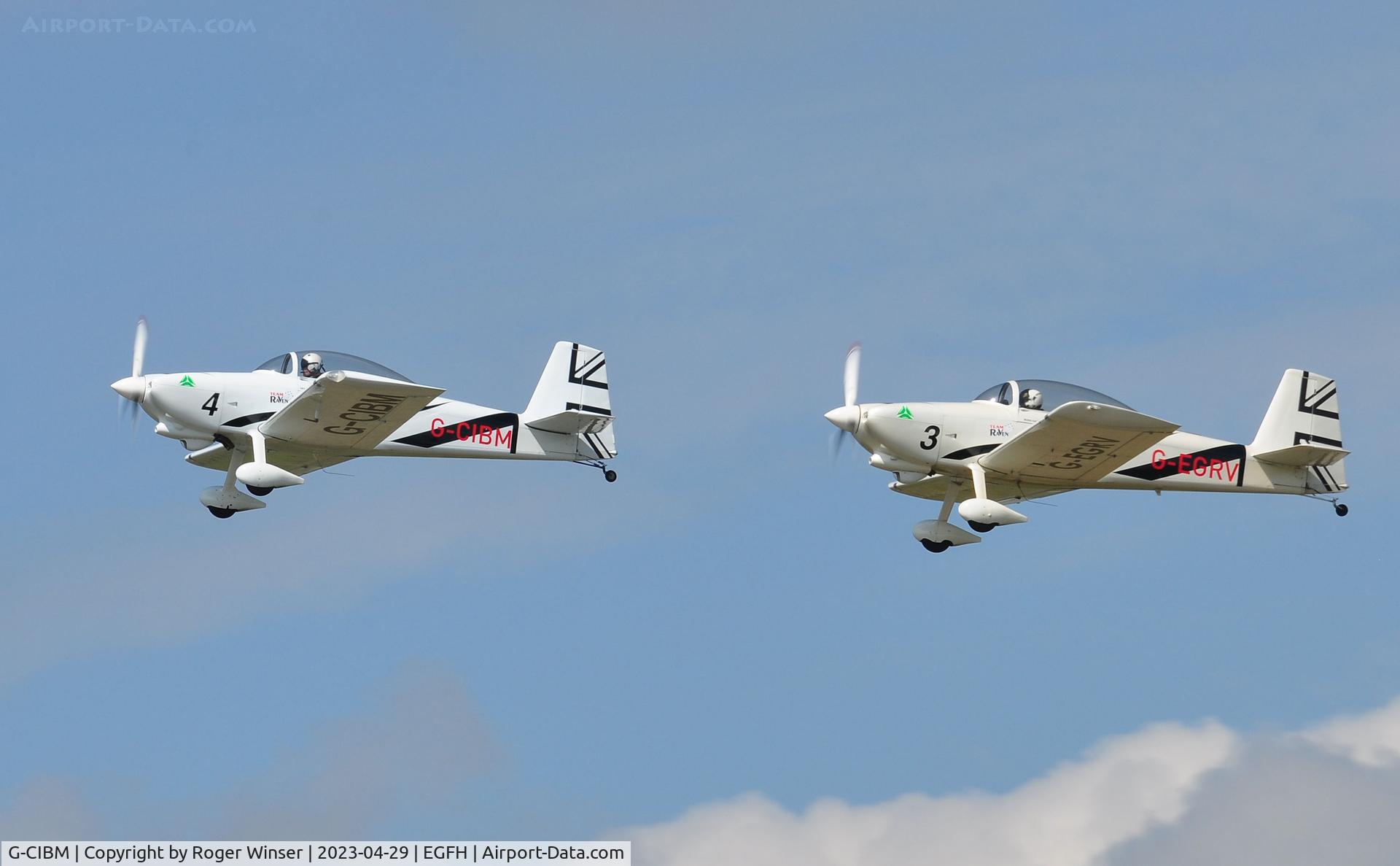G-CIBM, 2013 Vans RV-8 C/N LAA 303-15083, Resident Team Raven aircraft G-CIBM (Raven 4) leading G-EGRV (Raven 3) departing Runway 22.