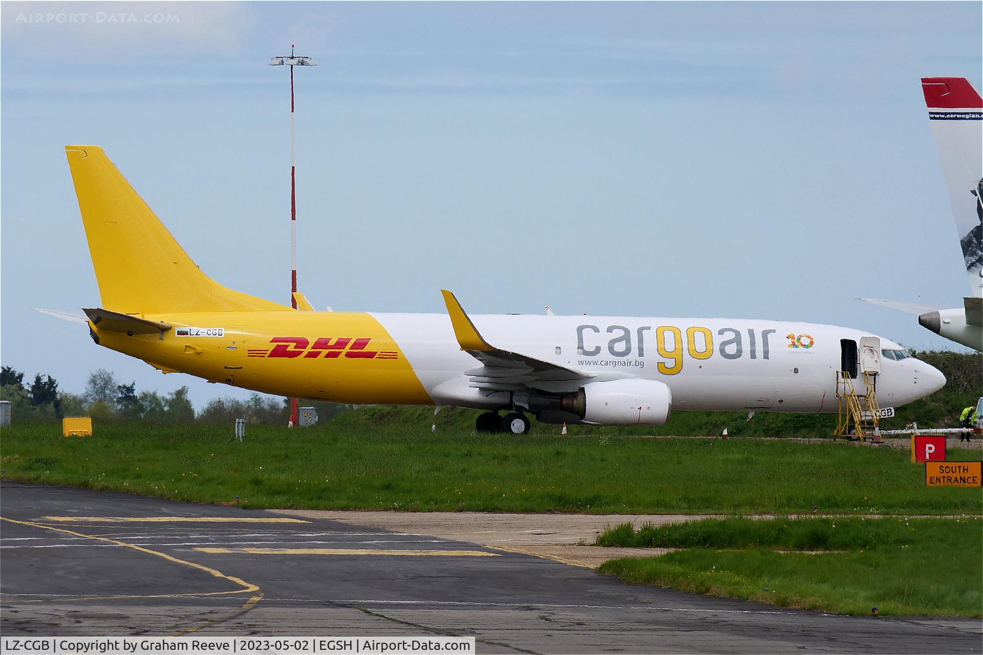 LZ-CGB, 1998 Boeing 737-8K2(SF) C/N 28374, Parked at Norwich, after a re-spray.