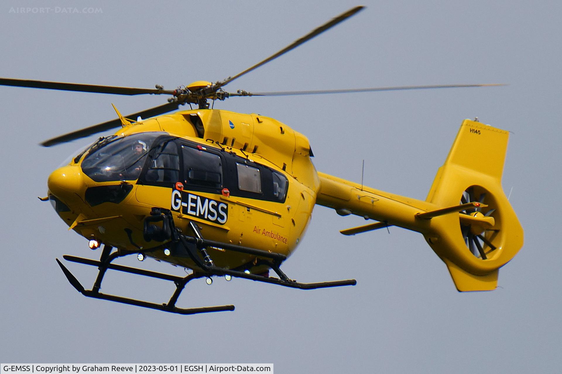 G-EMSS, 2018 Airbus Helicopters EC-145T-2 (BK-117D-2) C/N 20217, Landing at Norwich.