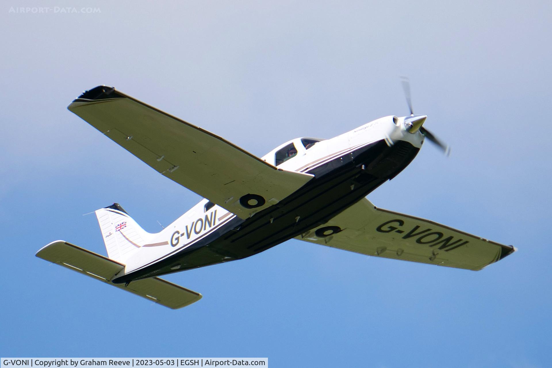 G-VONI, 2006 Piper PA-32R-301T Turbo Saratoga Turbo Saratoga C/N 3257441, Departing from Norwich.