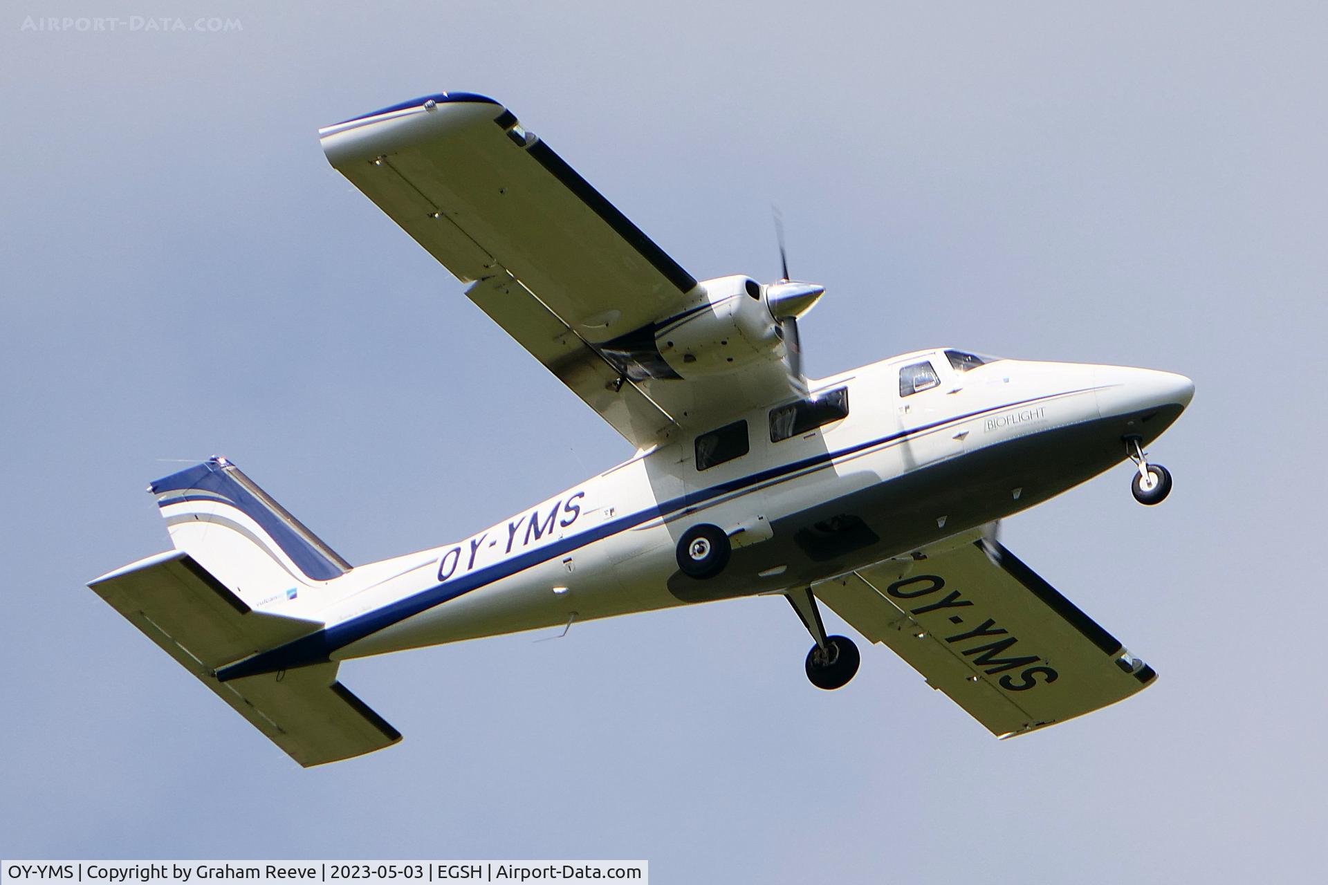 OY-YMS, 2022 Partenavia P.68C C/N 520/C, Departing from Norwich.