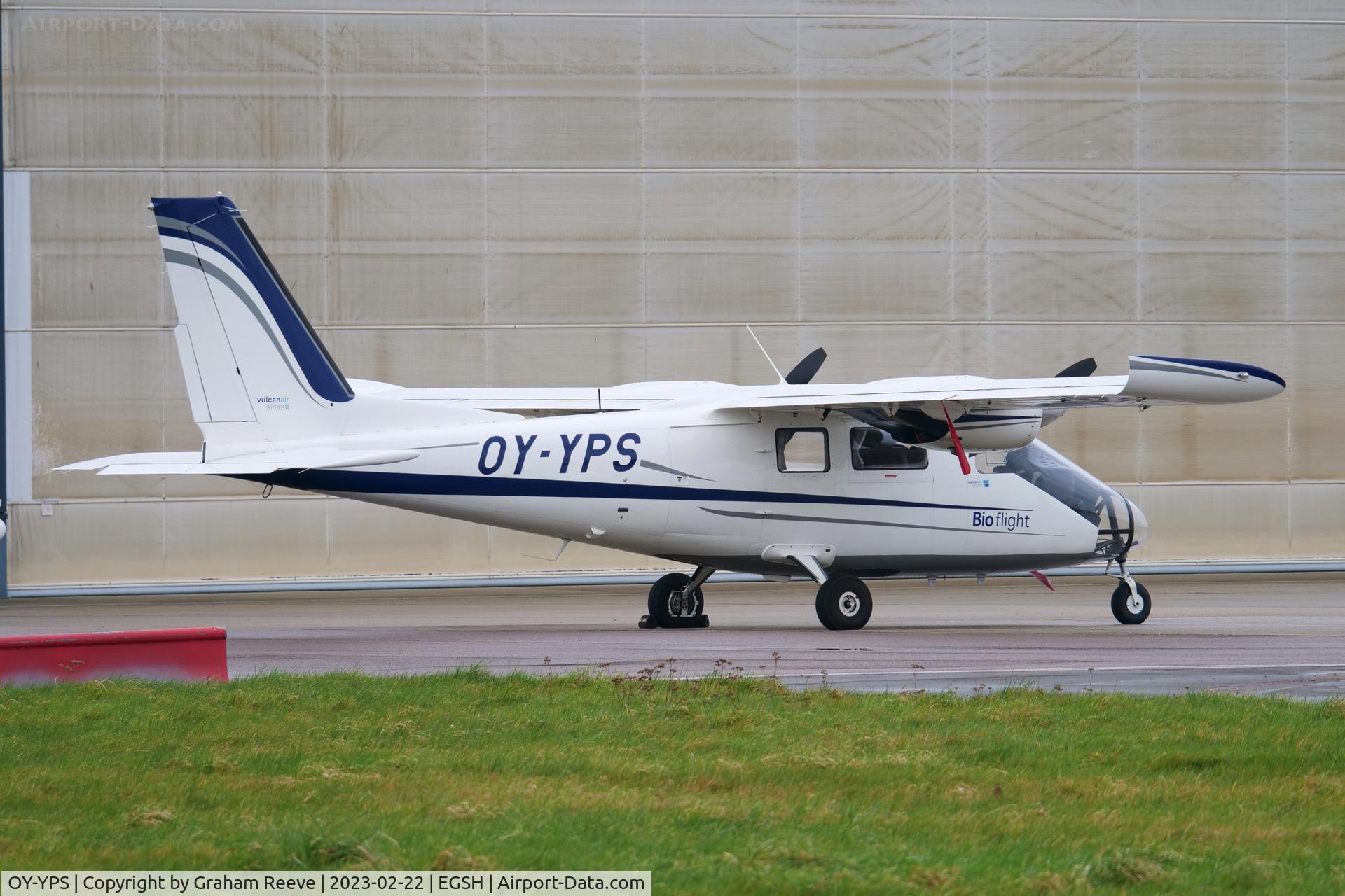 OY-YPS, 2022 Vulcanair P.68 Observer 2 C/N 519/52-OB2, Parked at Norwich.