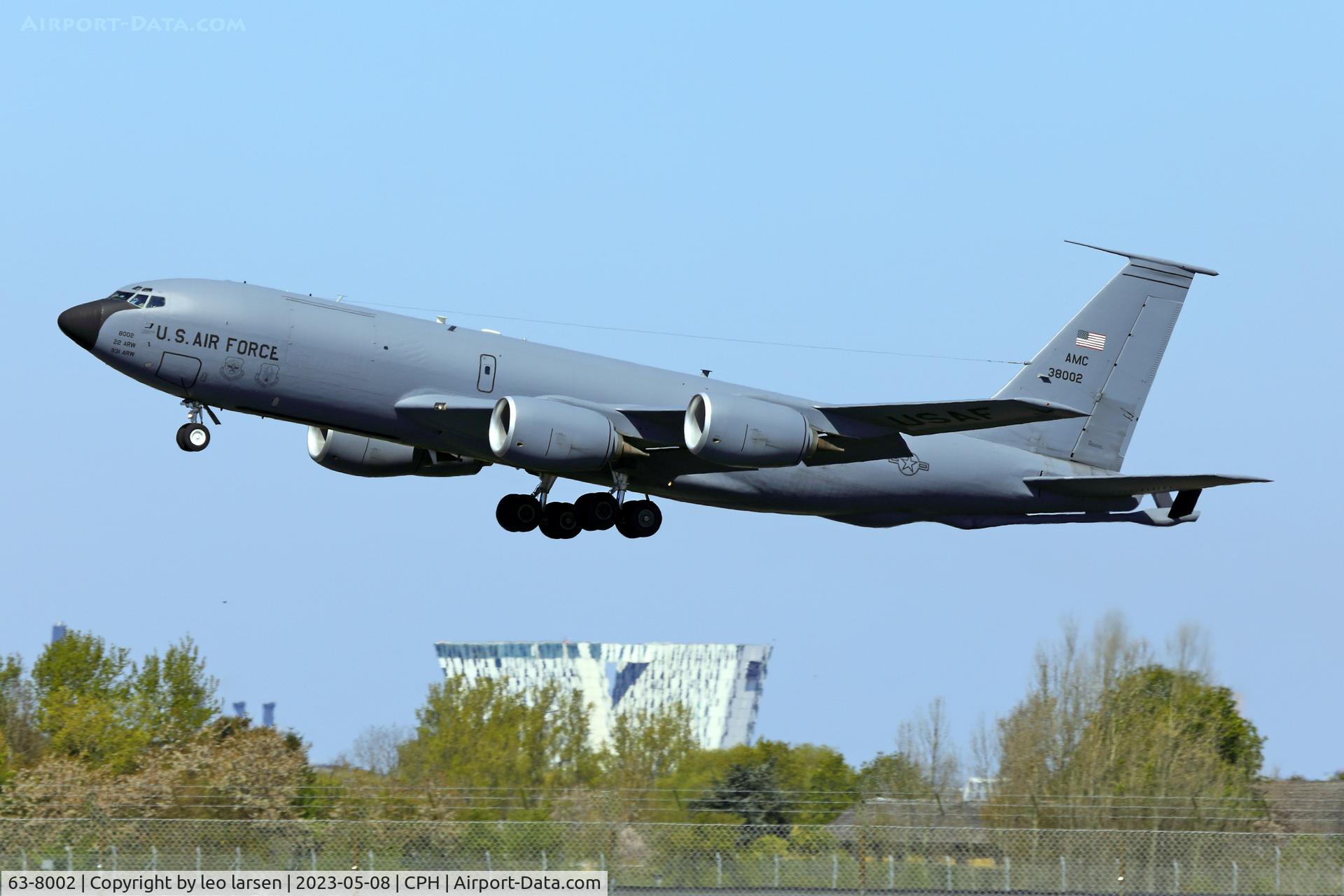 63-8002, 1963 Boeing KC-135R Stratotanker C/N 18619, Copenhagen 8.5.2023 t/o R-22R
