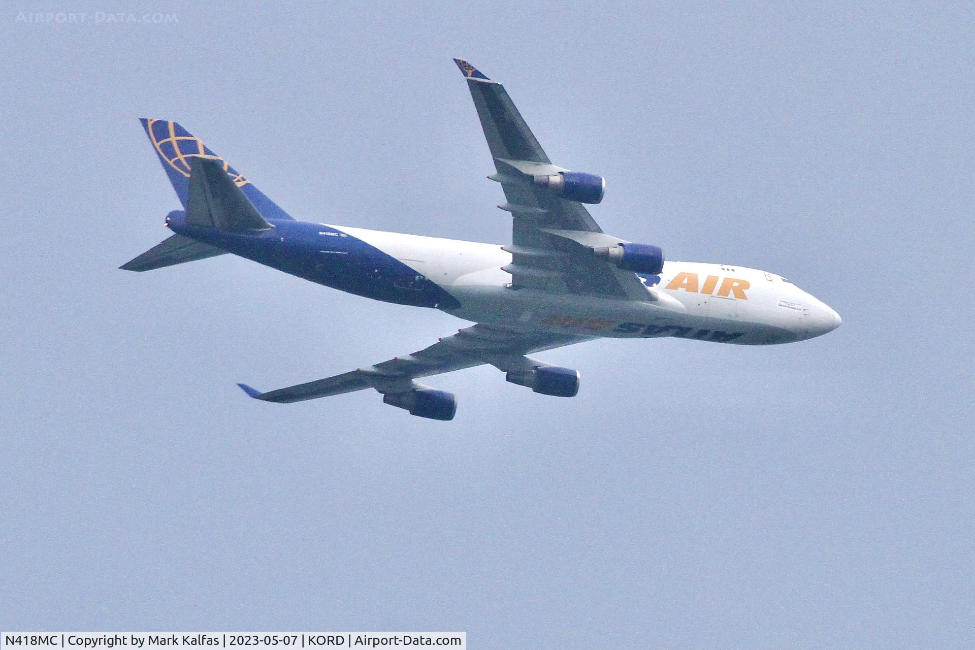 N418MC, 2002 Boeing 747-47UF C/N 32840, Atlas Air B774F N418MC, operating as QFA7554 from JFK to ORD, on approach to O'Hare