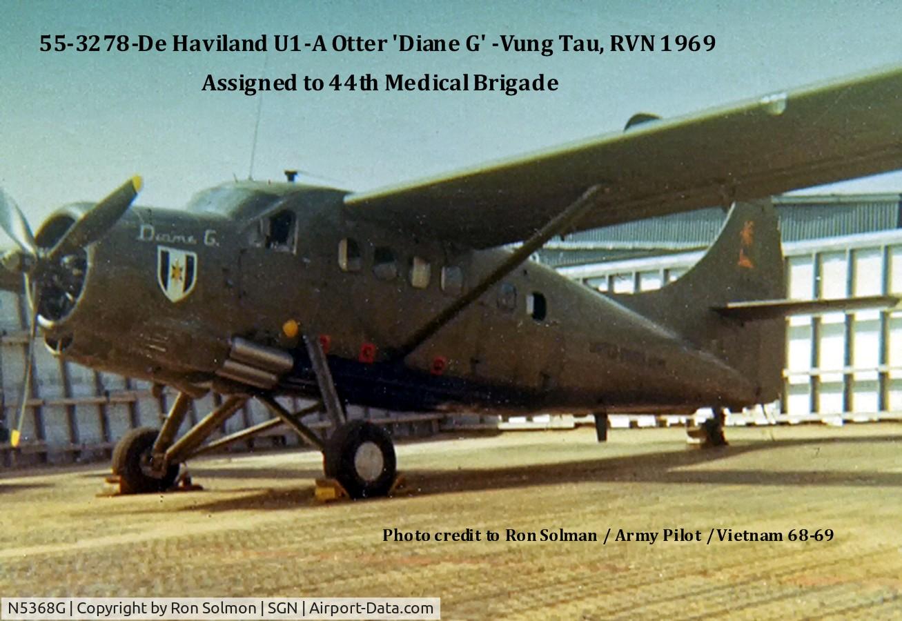 N5368G, 1956 De Havilland Canada U-1A Otter (DHC-3) C/N 125, Here are some pics from this a/c's time with the US ARMY in Vietnam (44th Medical Reg) 

'Bic' Bickerton / Canton GA USA / WebMaster 18.54th Avn Co Asso.
https://sites.google.com/view/18-54aviationotternest/otters-2