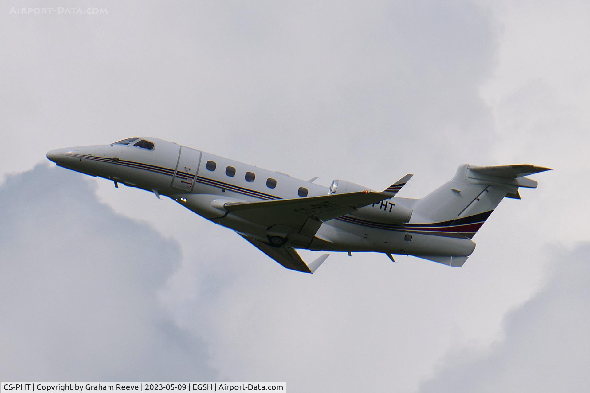 CS-PHT, 2022 Embraer EMB-505 Phenom 300 C/N 50500656, departing from Norwich.