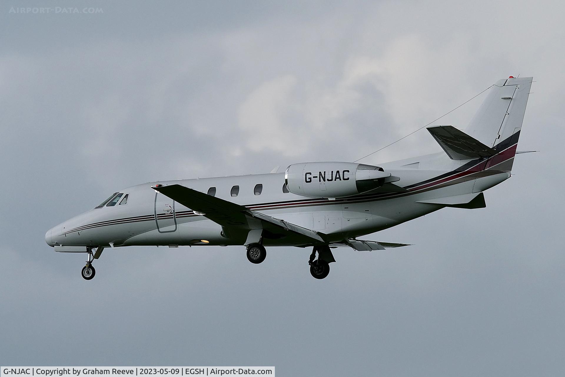 G-NJAC, 2008 Cessna 560 Citation Excel XLS C/N 560-5791, Landing at Norwich.