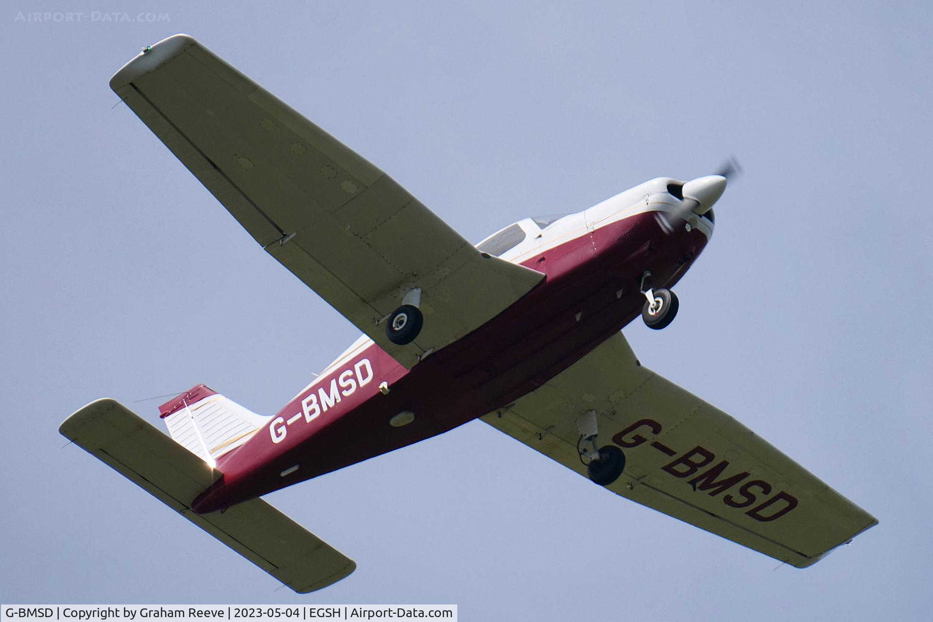 G-BMSD, 1976 Piper PA-28-181 Cherokee Archer II C/N 28-7690070, Departing from Norwich.