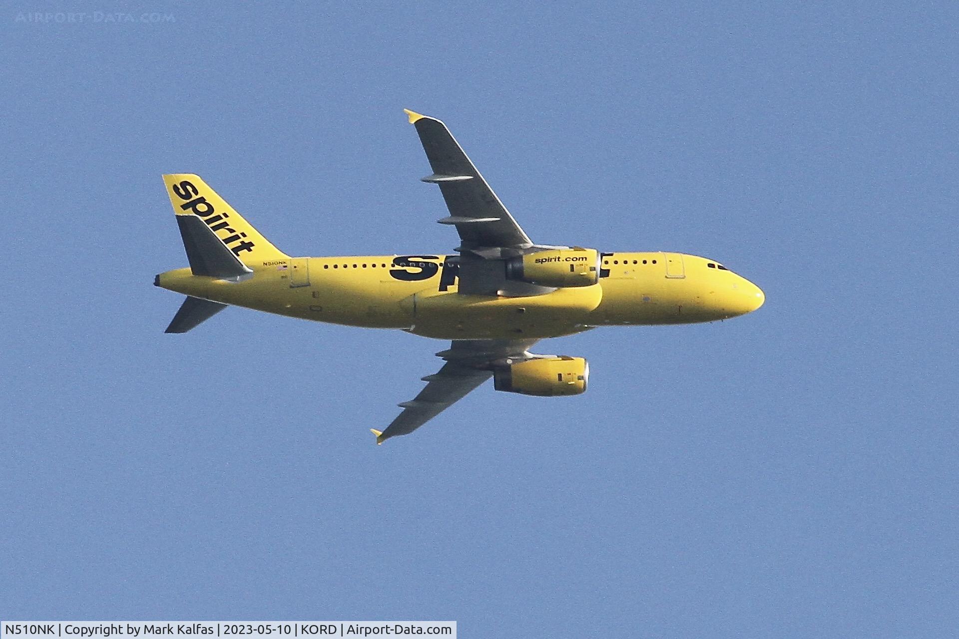 N510NK, 2005 Airbus A319-132 C/N 2622, Spirit Airlines Airbus A319-132, N510NK operating as NKS322 from MCO to ORD, on approach to O'Hare