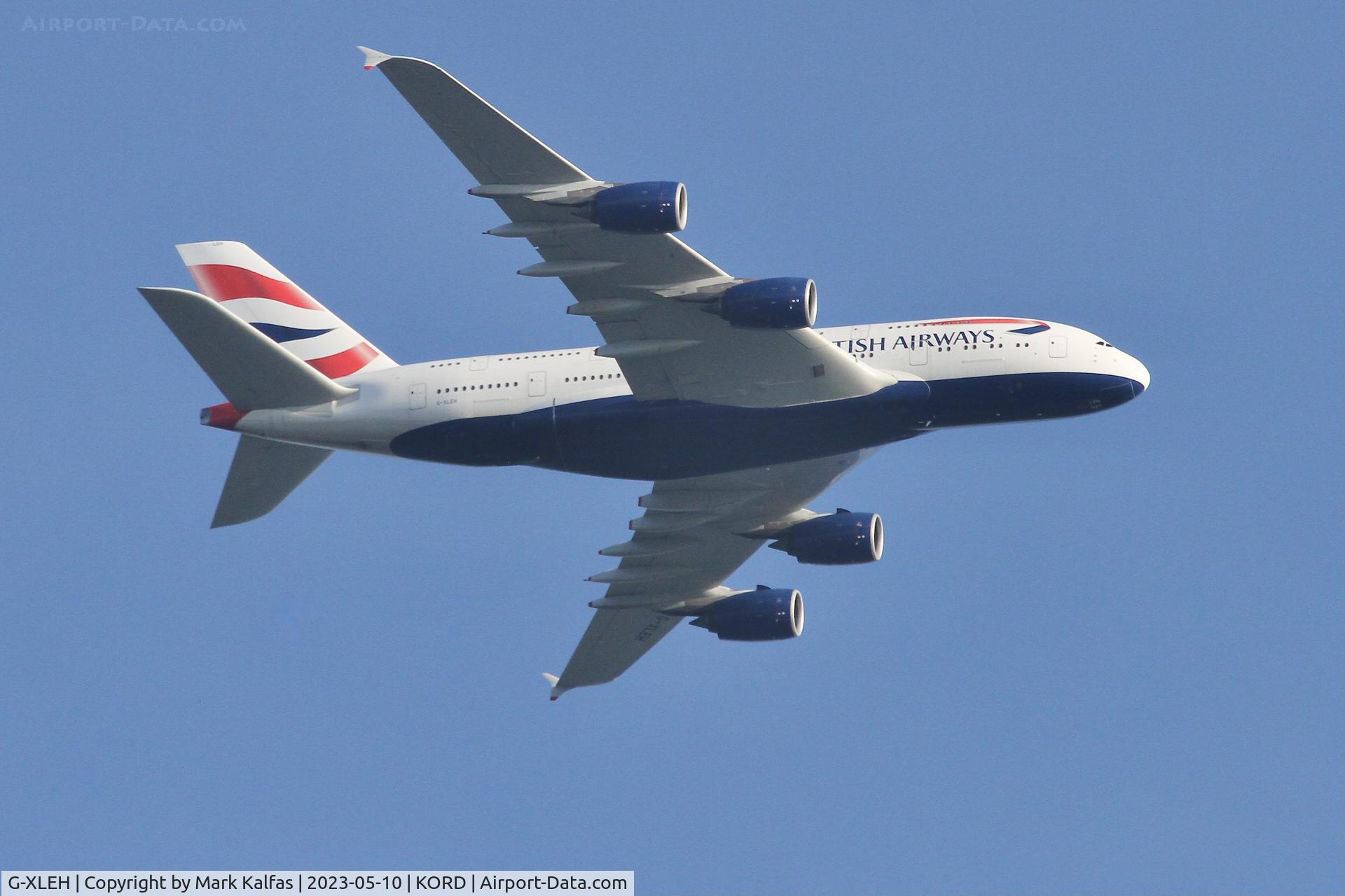 G-XLEH, 2014 Airbus A380-841 C/N 163, British Airways Airbus A380-841, G-XLEH operating as BA297 from LHR to ORD, on downwind to O'Hare.