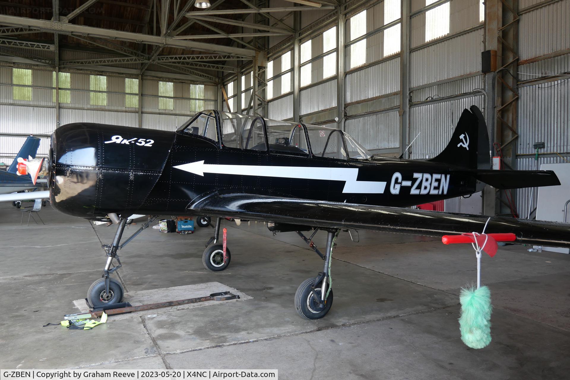 G-ZBEN, 1982 Bacau Yak-52 C/N 822708, Parked at North Coates.