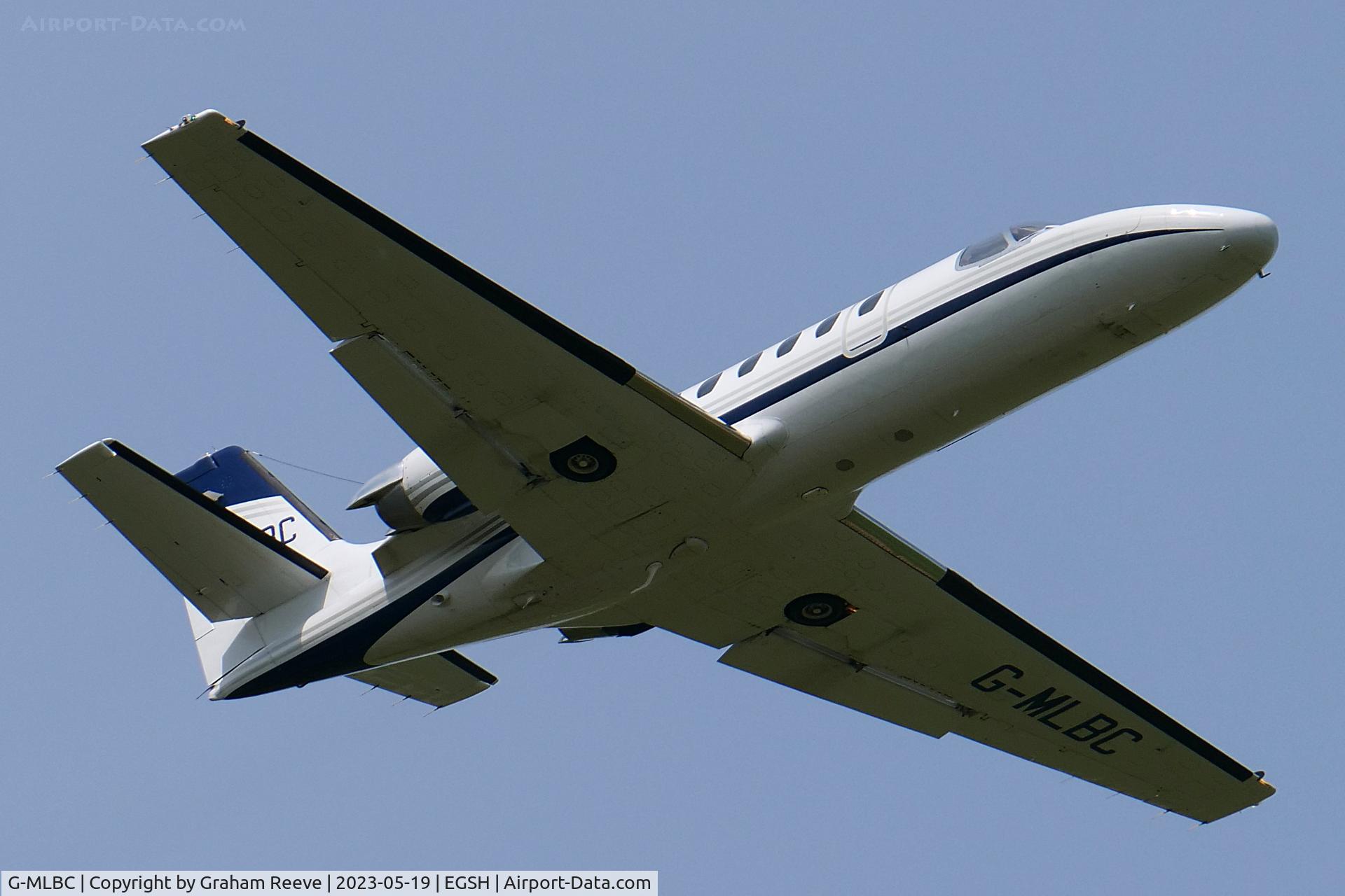 G-MLBC, 1980 Cessna 550 Citation II C/N 550-0183, Departing from Norwich.
